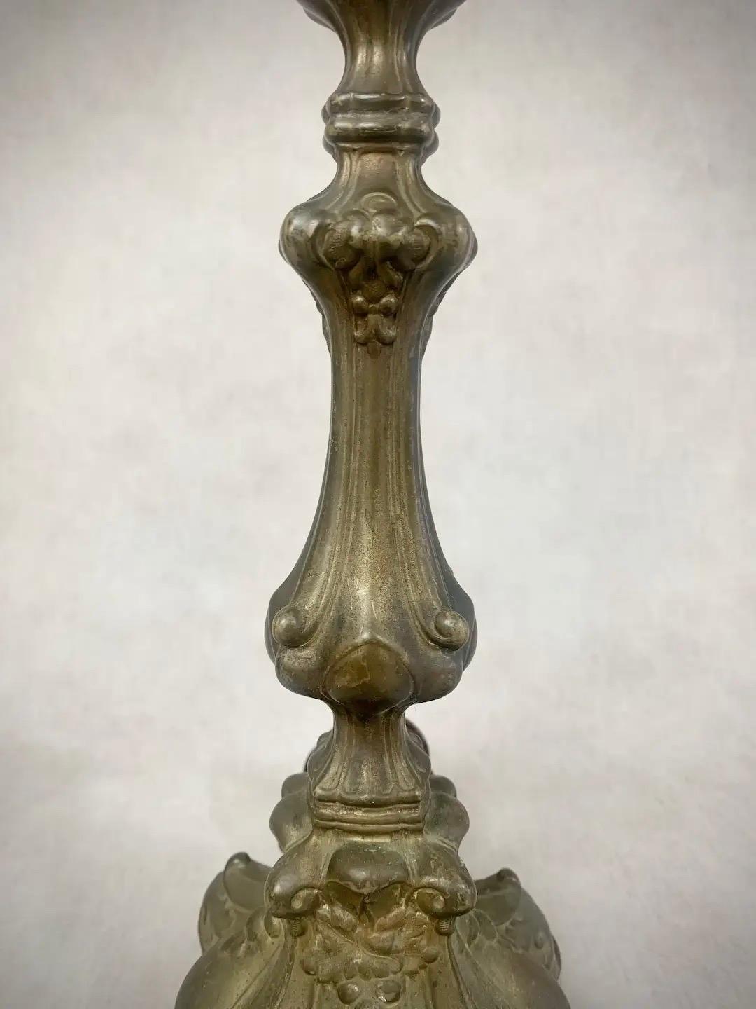 Rococo 19th Century Brass Candlestick Table Lamp  For Sale
