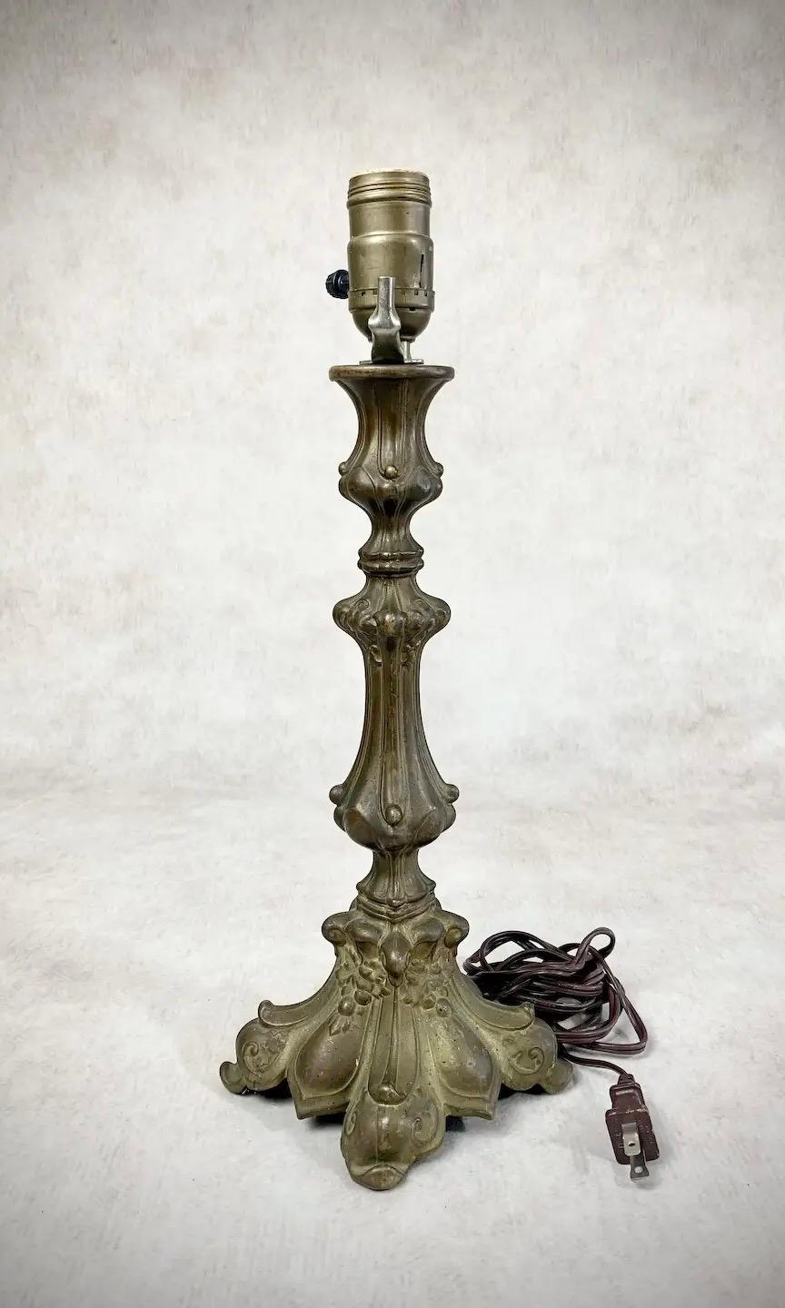 Cast 19th Century Brass Candlestick Table Lamp  For Sale