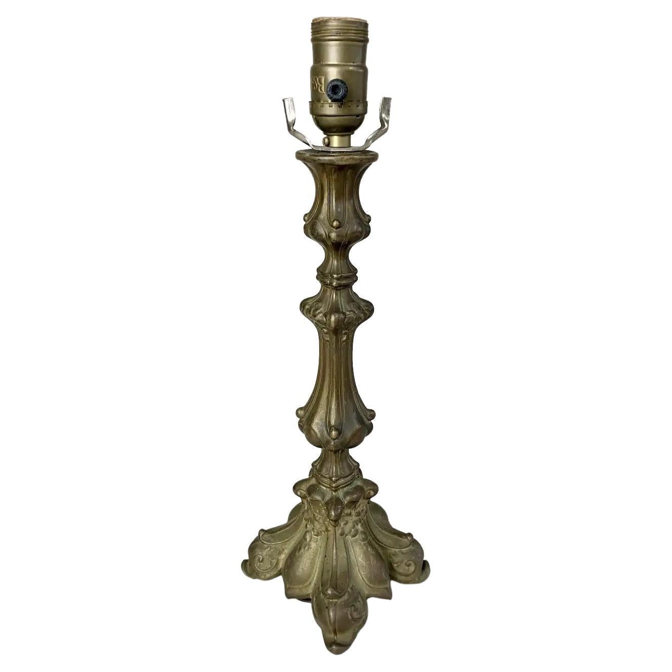 19th Century Brass Candlestick Table Lamp  For Sale