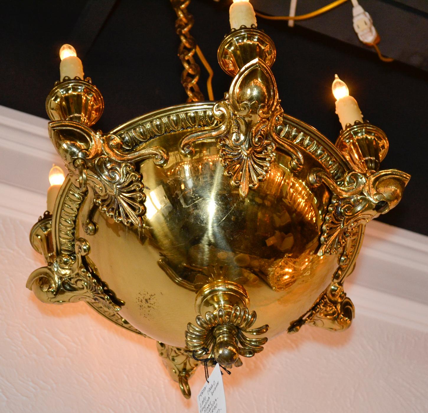 Polished 19th Century English Brass Chandelier