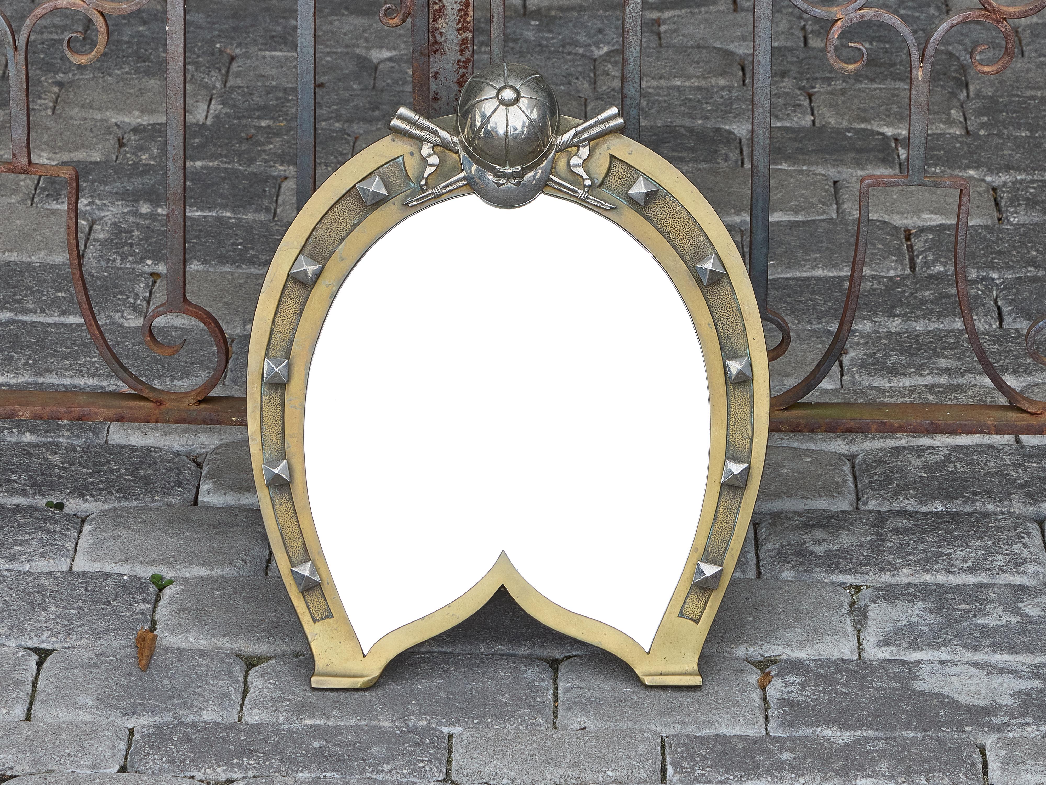 Miroir de courtoisie équestre en laiton du XIXe siècle en forme de fer à cheval en vente 2
