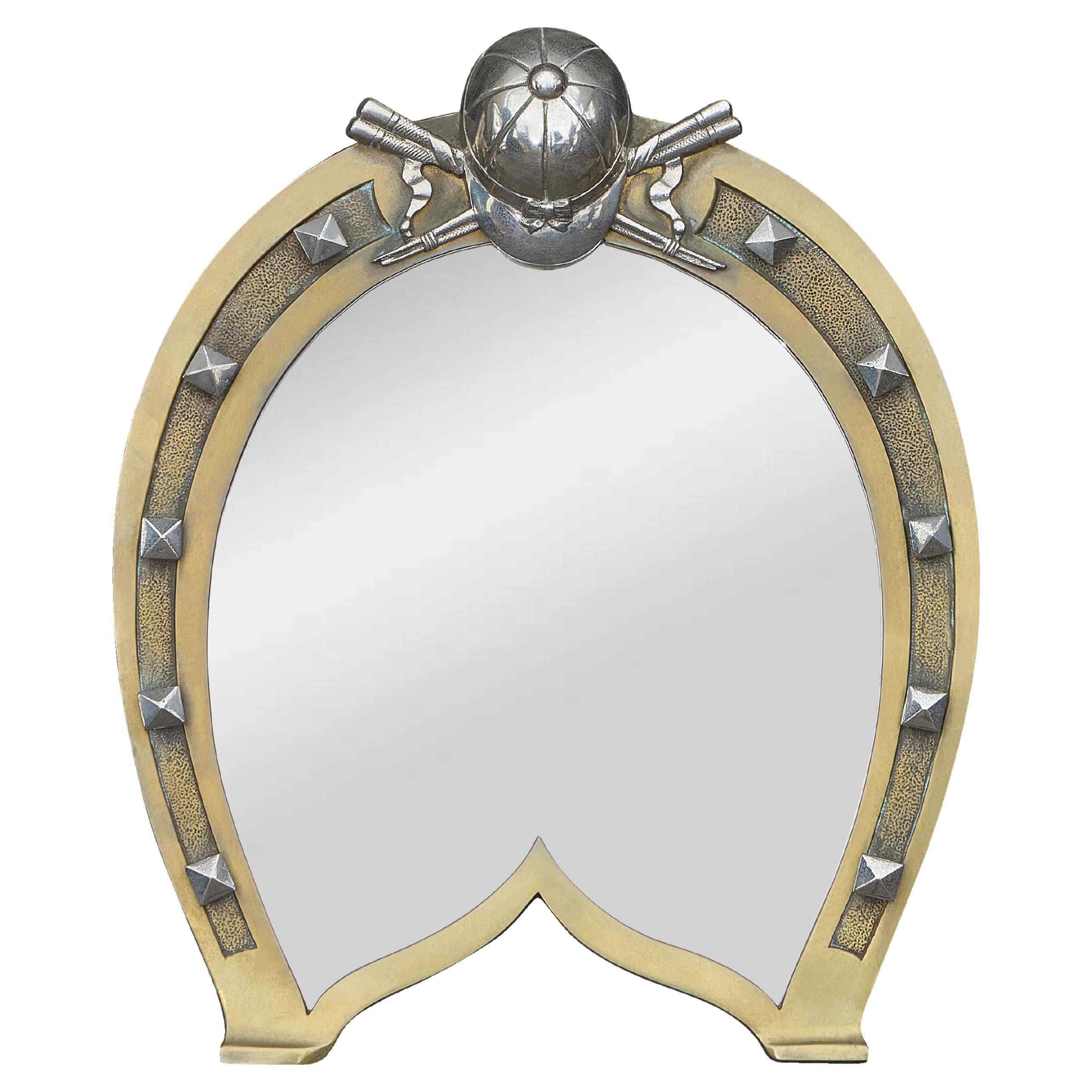 Miroir de courtoisie équestre en laiton du XIXe siècle en forme de fer à cheval en vente