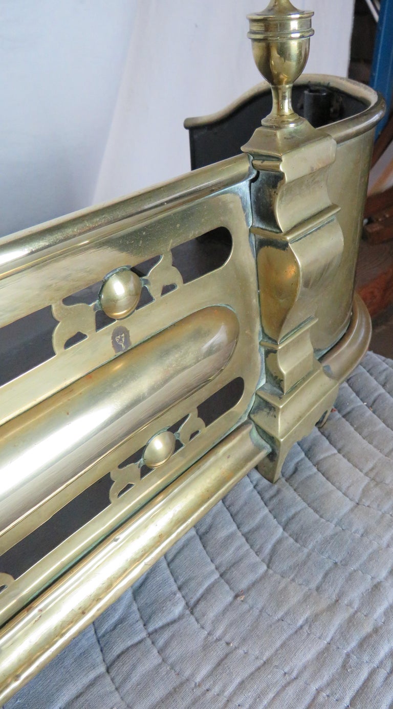 19th Century English Brass Fire Fender with Urn Finials For Sale at 1stDibs
