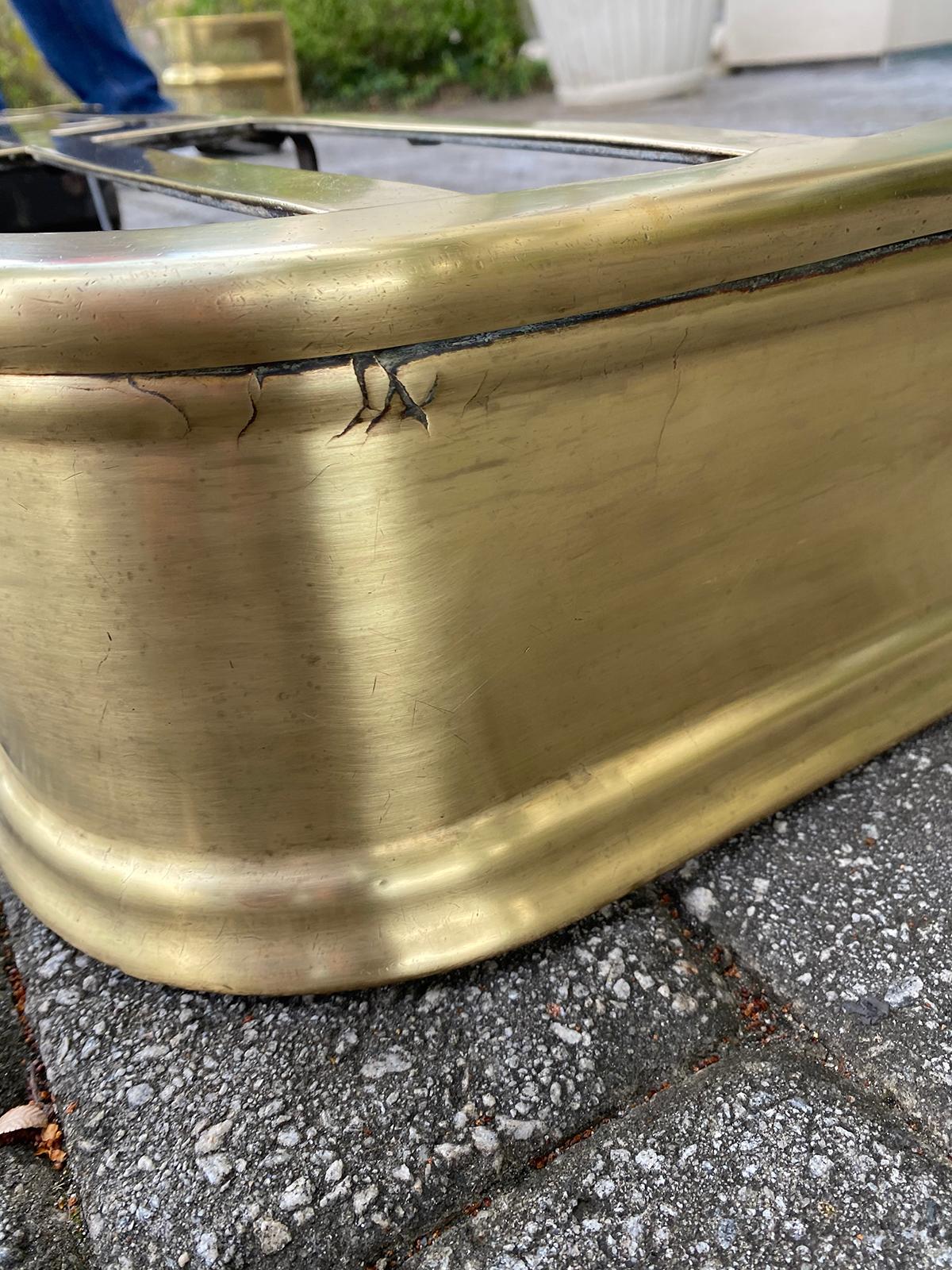 19th Century English Brass Fireplace Fender with Trivet 9