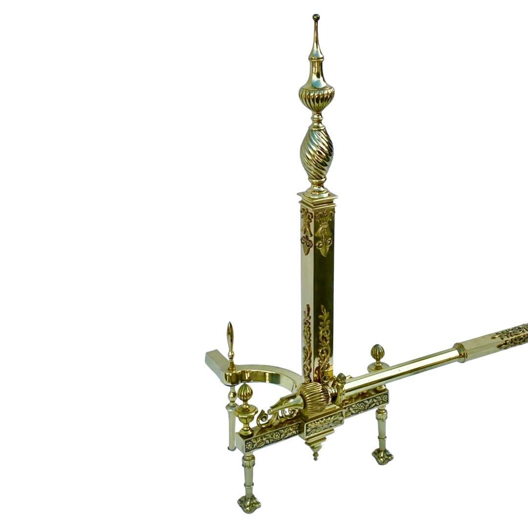 Neoclassical 19th Century English Brass Fireplace Set For Sale