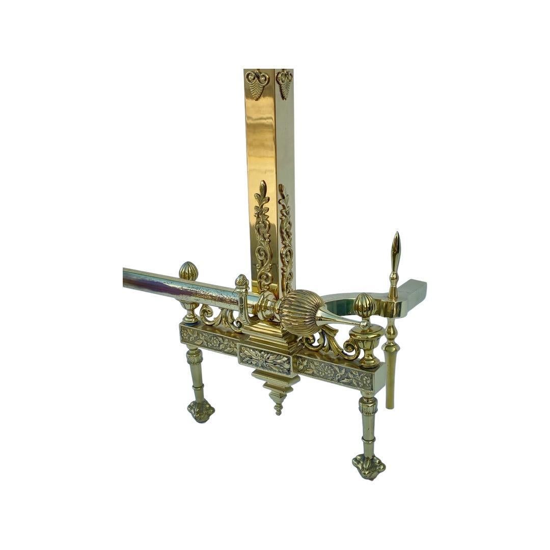 Cast 19th Century English Brass Fireplace Set For Sale