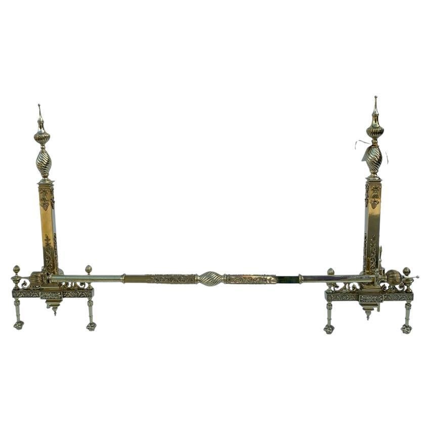19th Century English Brass Fireplace Set In Good Condition For Sale In Los Angeles, CA