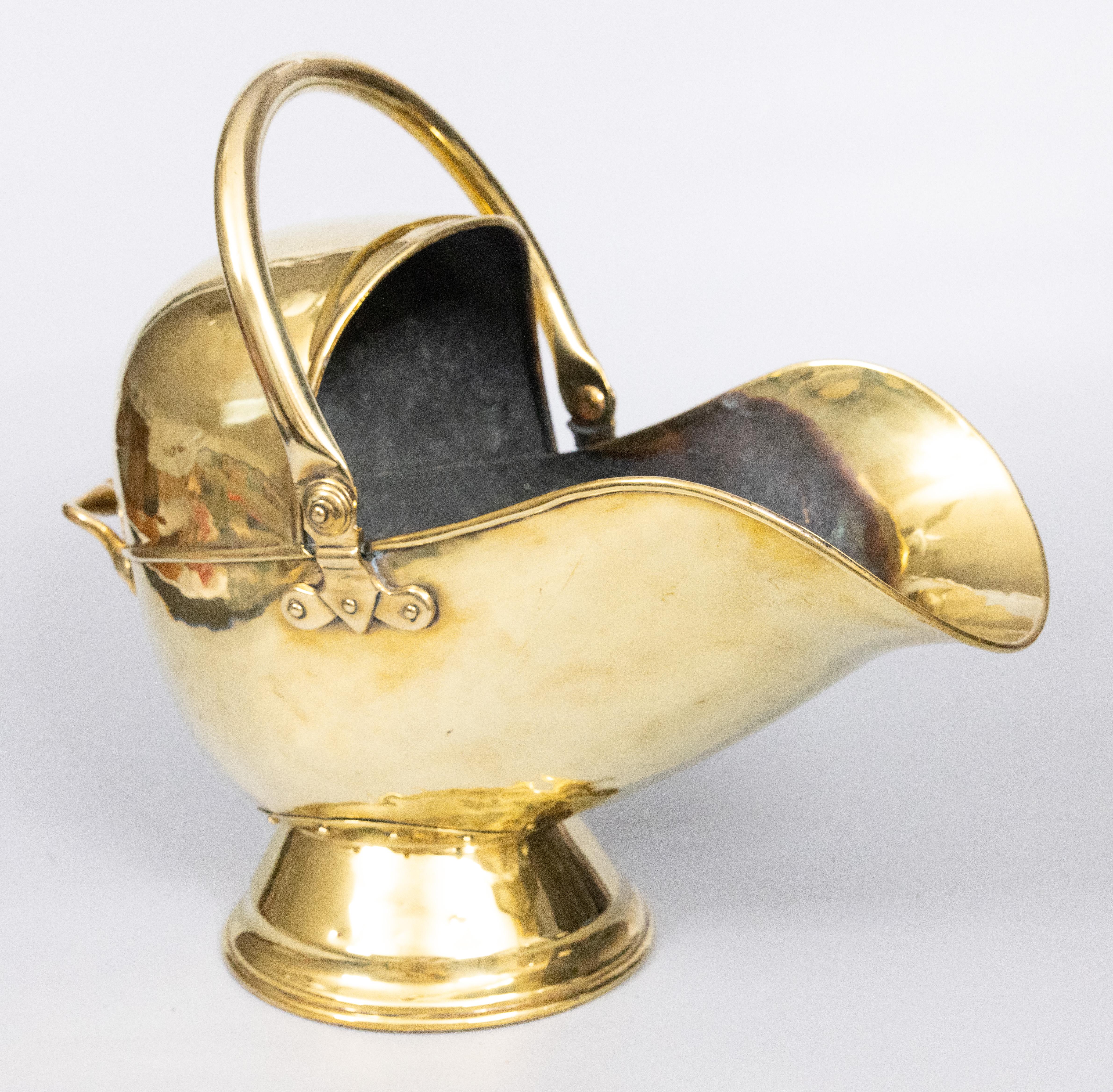 Forged 19th Century English Brass Helmet Fireside Coal Scuttle For Sale