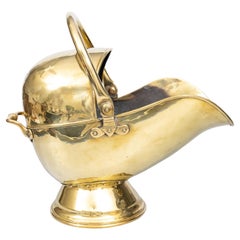 Antique 19th Century English Brass Helmet Fireside Coal Scuttle