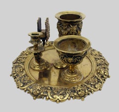 19th Century English Brass Inkwell & Writing Desk Set, c.1880
