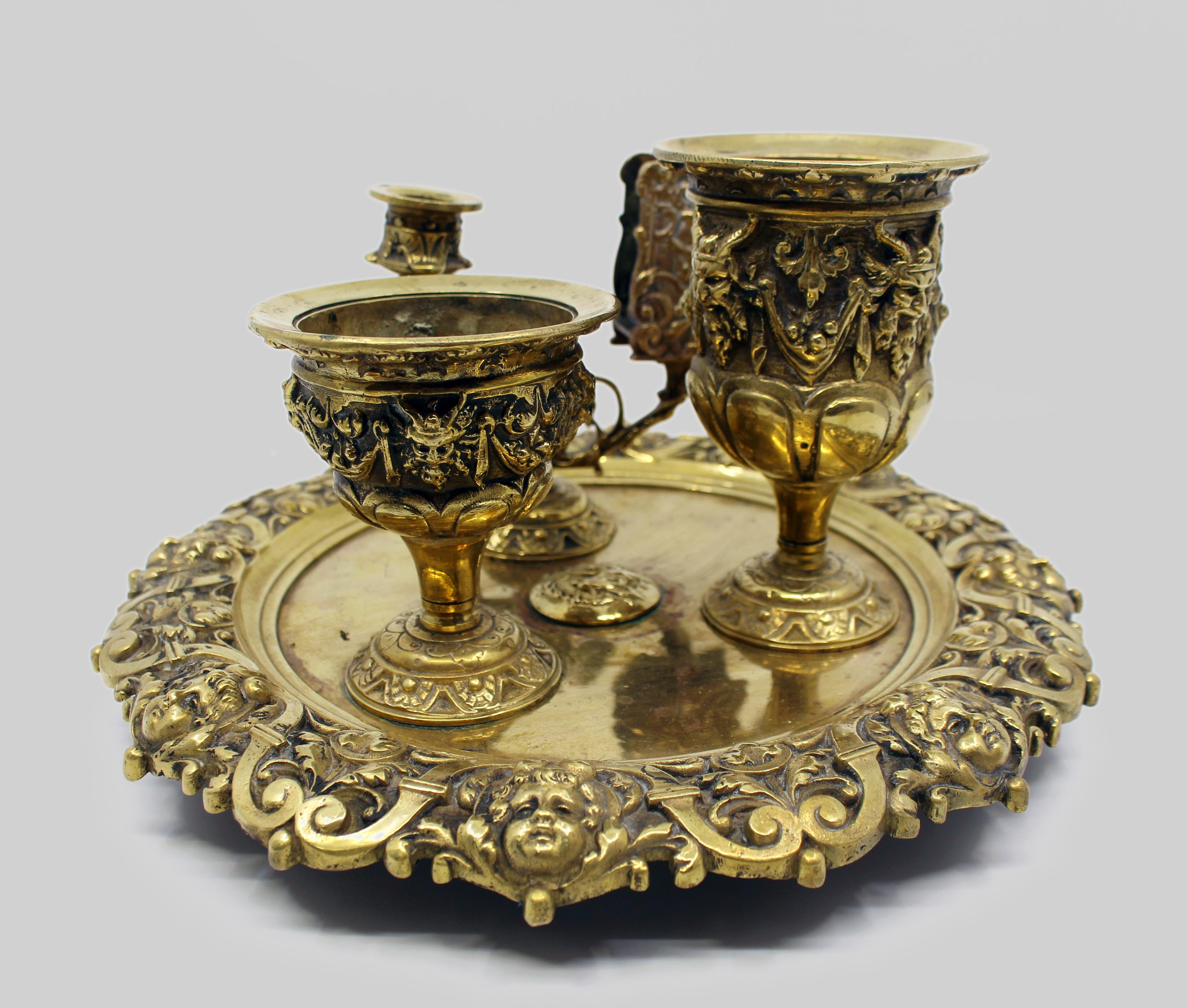 British 19th Century English Brass Inkwell & Writing Desk Set, c.1880 For Sale