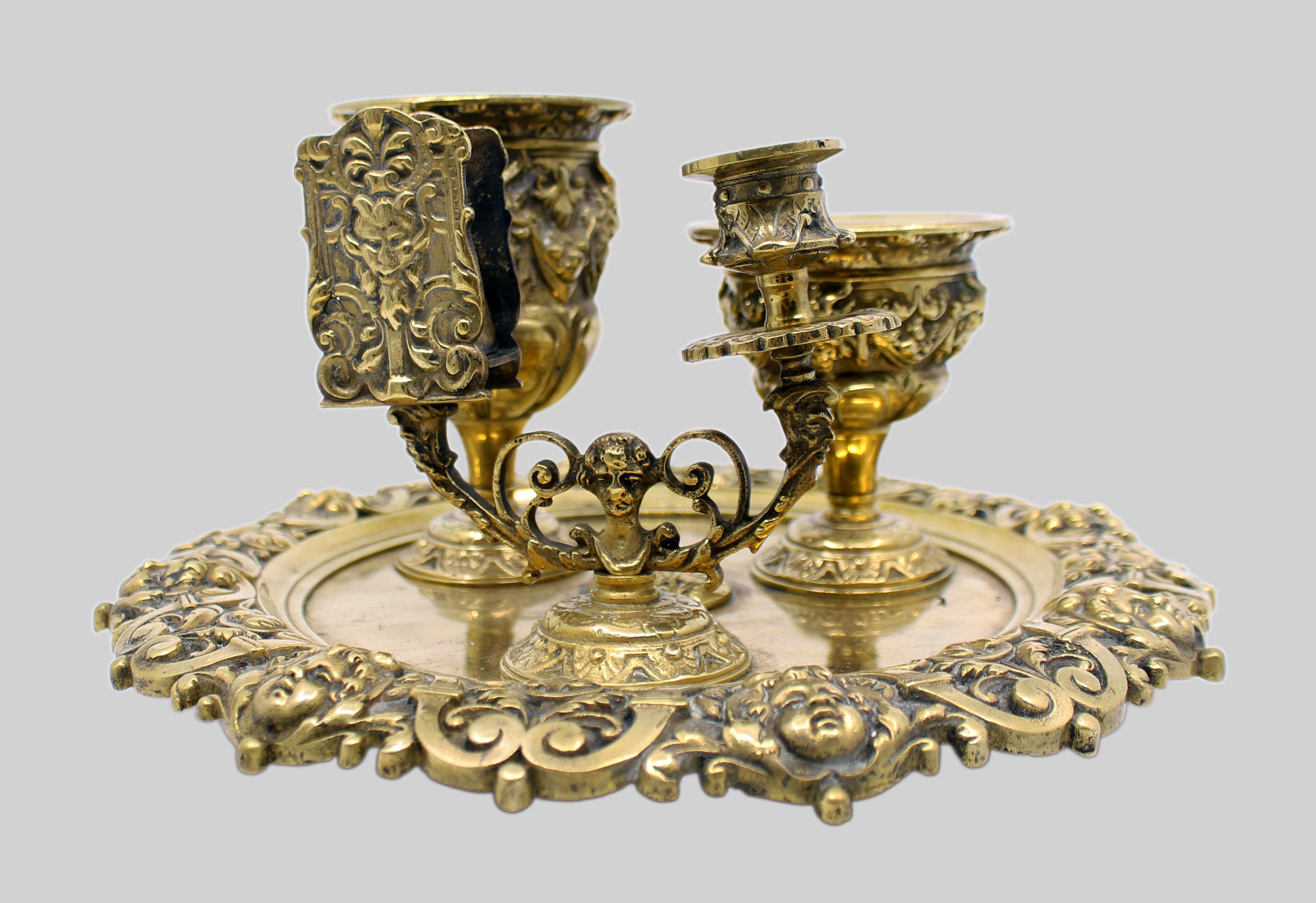 19th Century English Brass Inkwell & Writing Desk Set, c.1880 For Sale 3