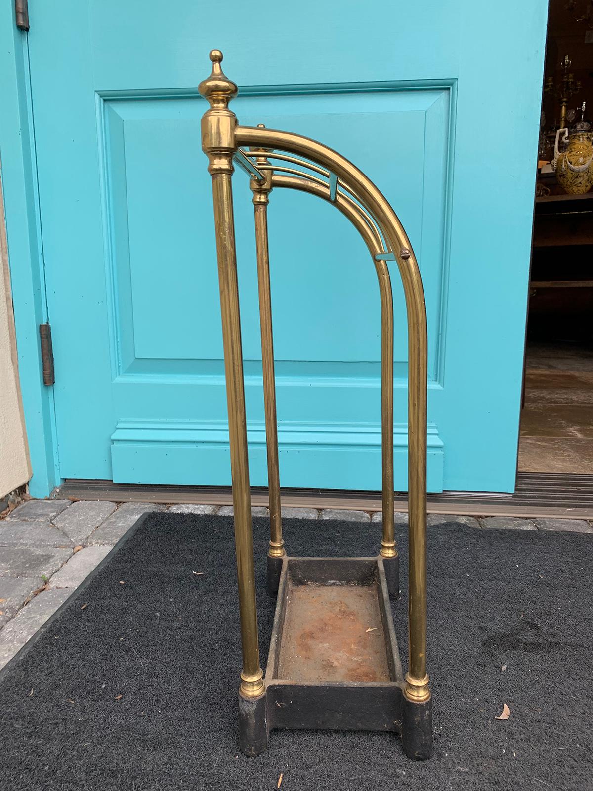 19th Century English Brass and Iron Umbrella Stand, Curved Top 7