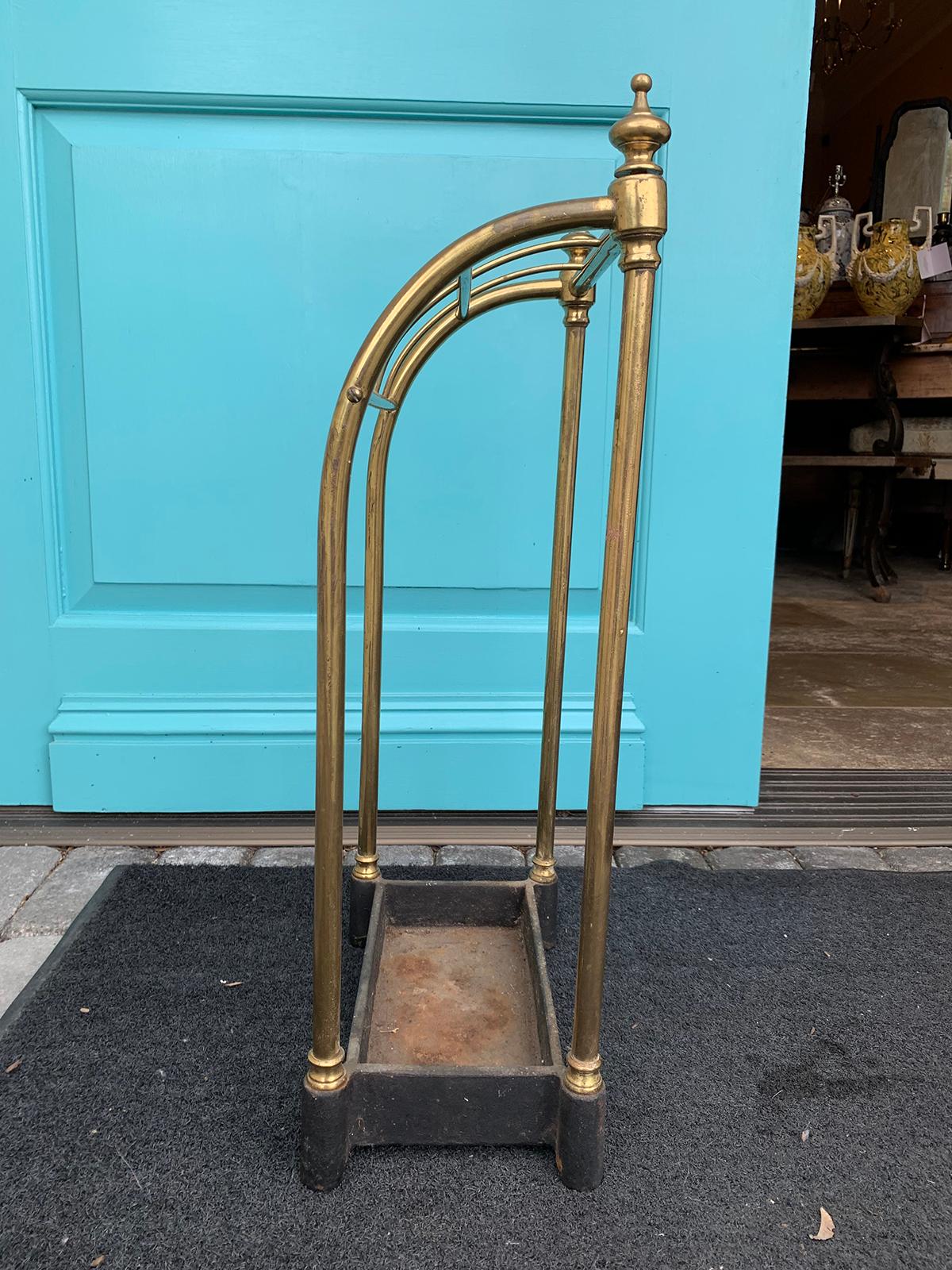 19th Century English Brass and Iron Umbrella Stand, Curved Top In Good Condition In Atlanta, GA