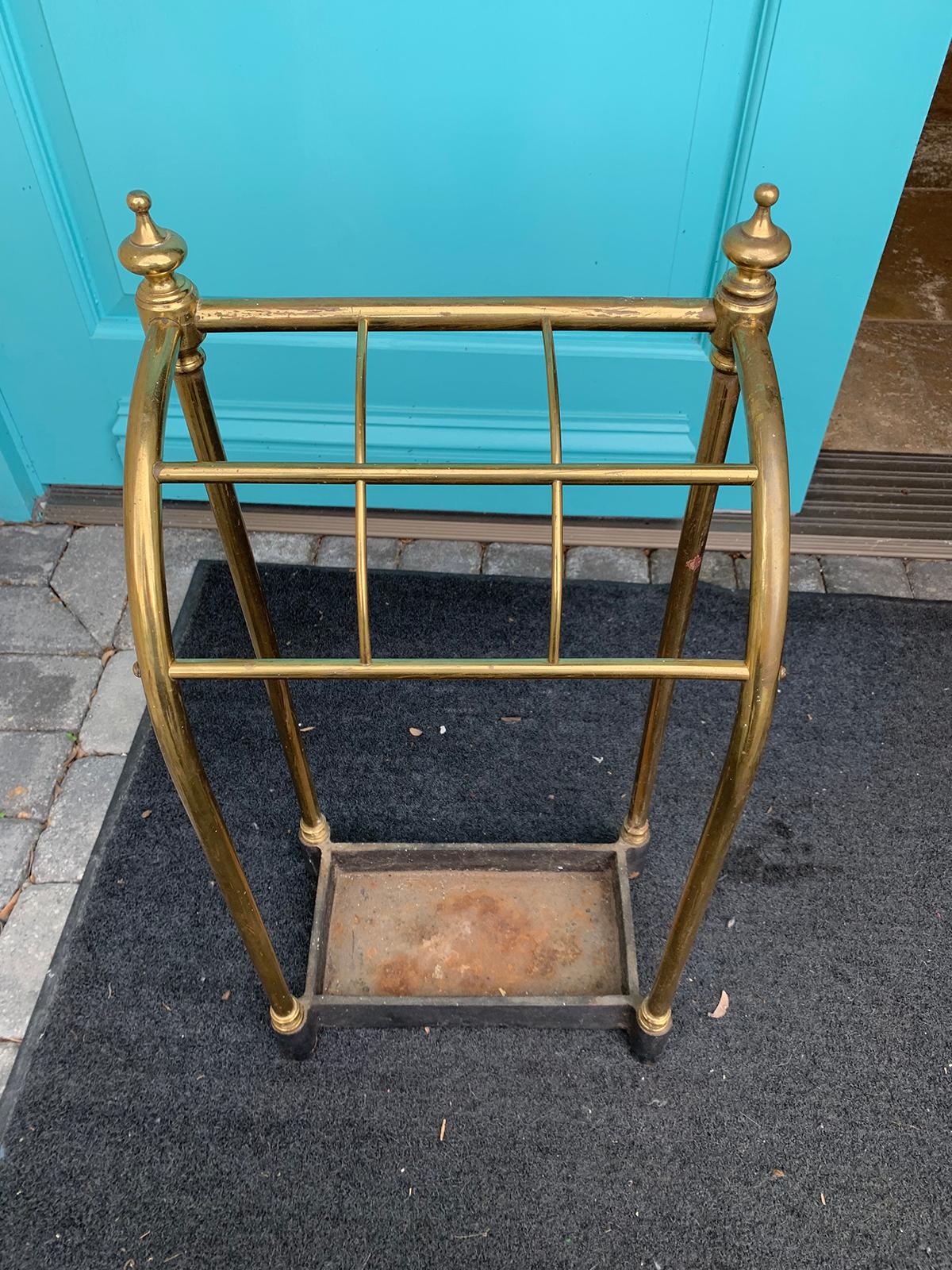 19th Century English Brass and Iron Umbrella Stand, Curved Top 1