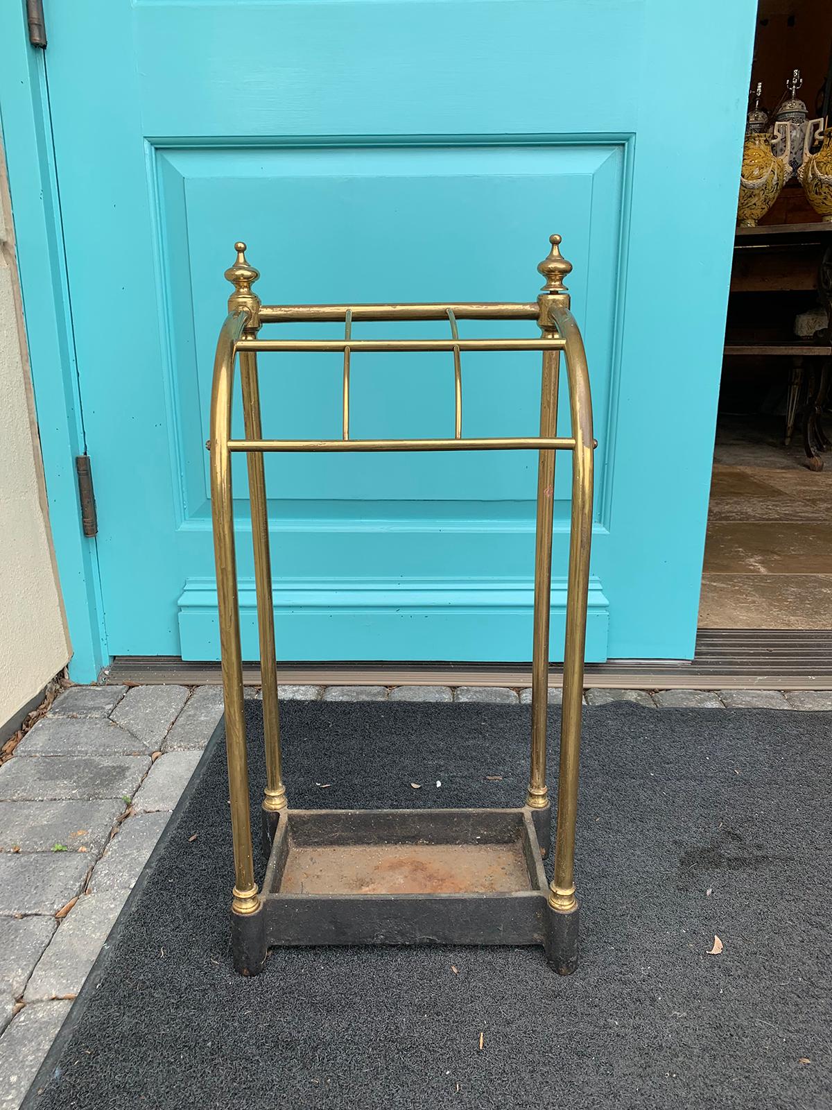 19th Century English Brass and Iron Umbrella Stand, Curved Top 2