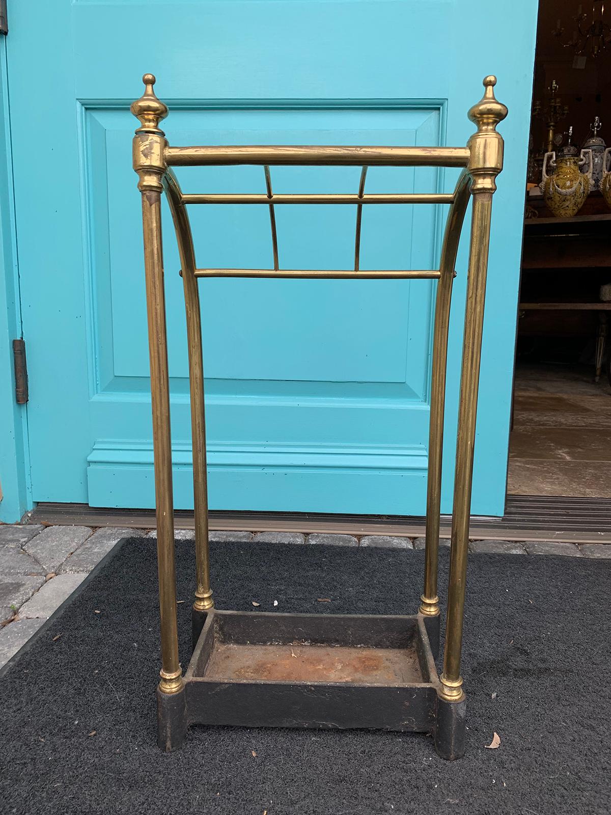 19th Century English Brass and Iron Umbrella Stand, Curved Top 6