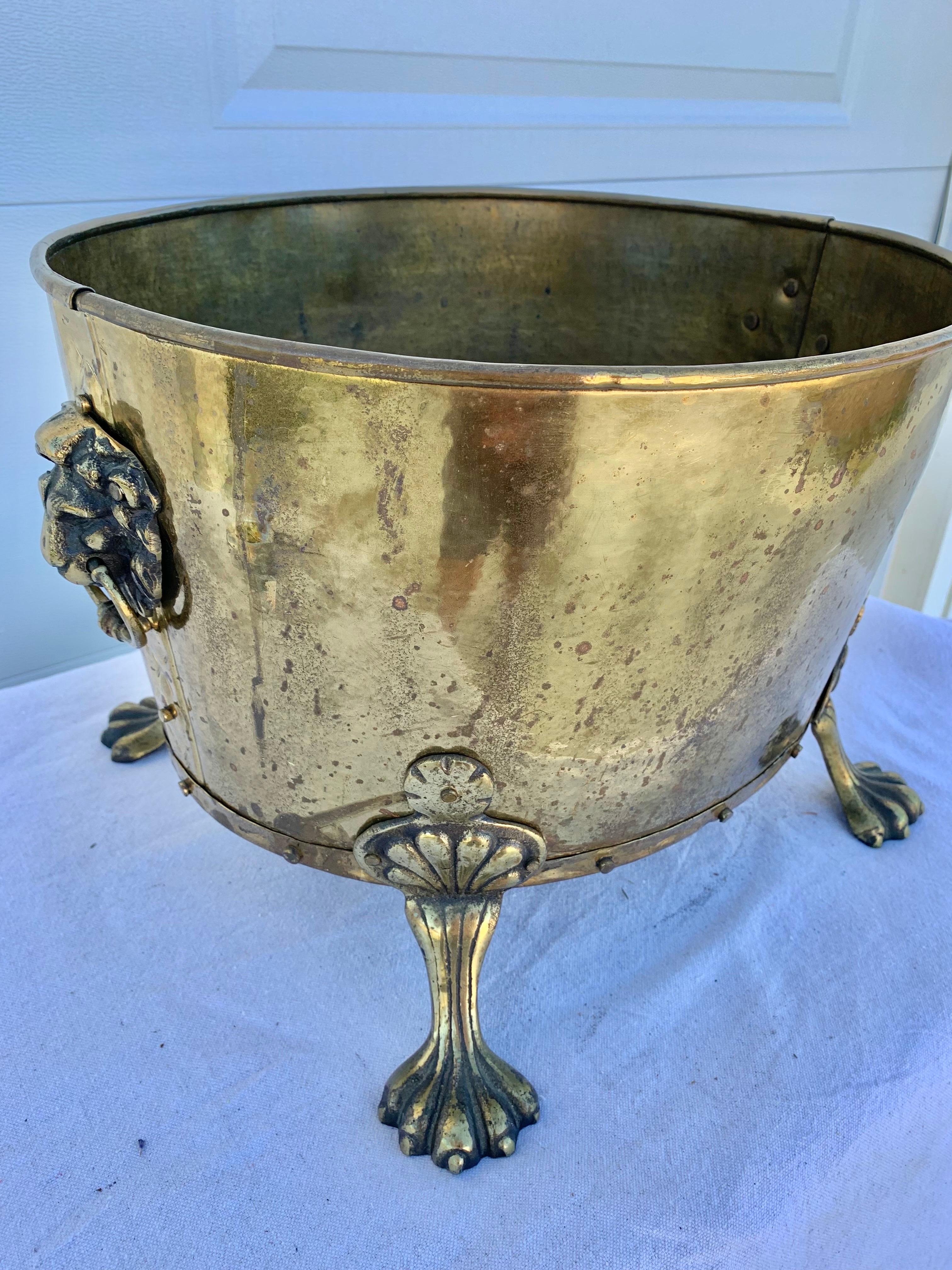 19th Century English Brass Oval Cachepot Planter 11