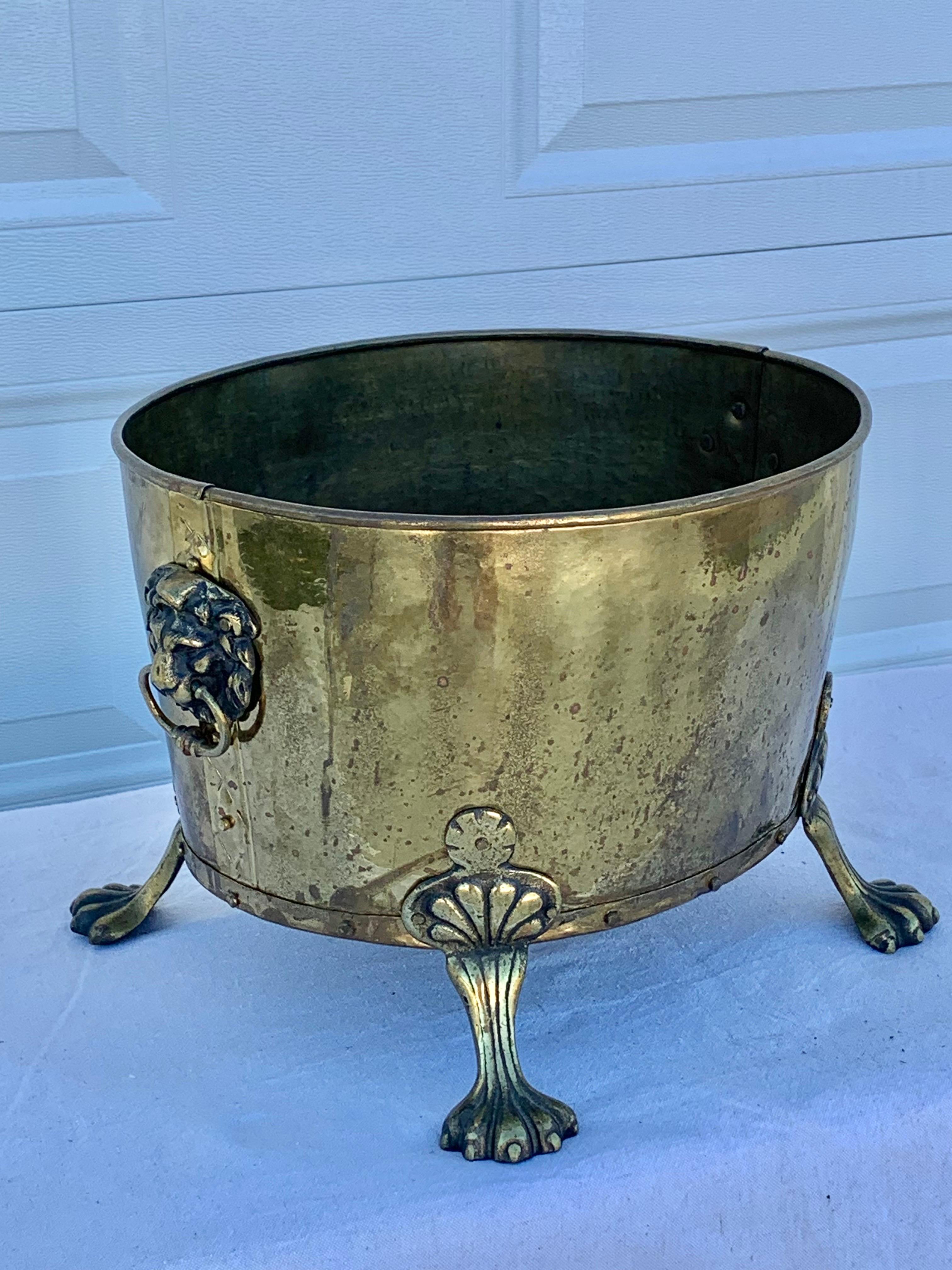 Hand-Crafted 19th Century English Brass Oval Cachepot Planter
