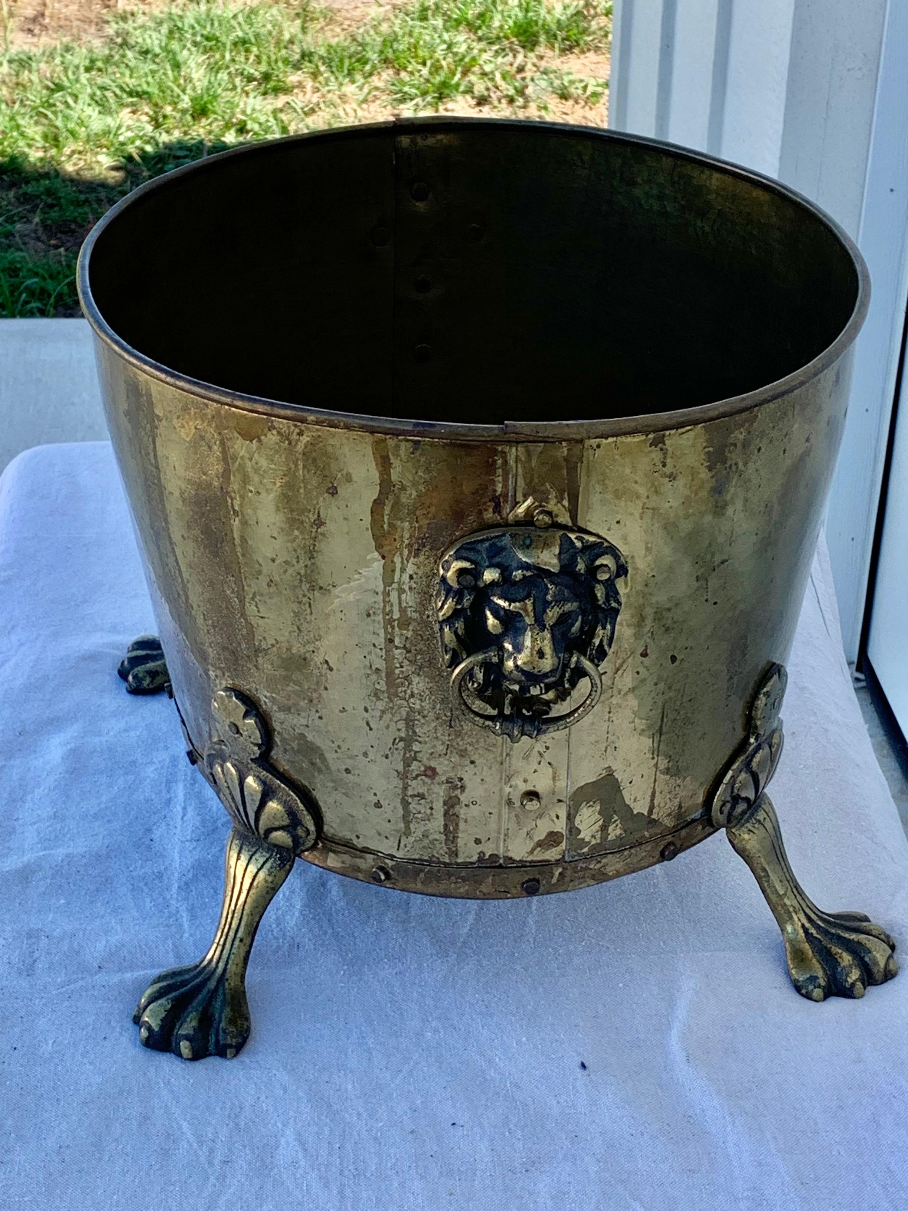 19th Century English Brass Oval Cachepot Planter 2