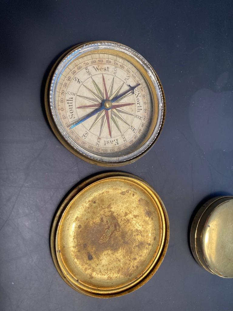 Georgian 19th Century English Brass Pocket Box Compass