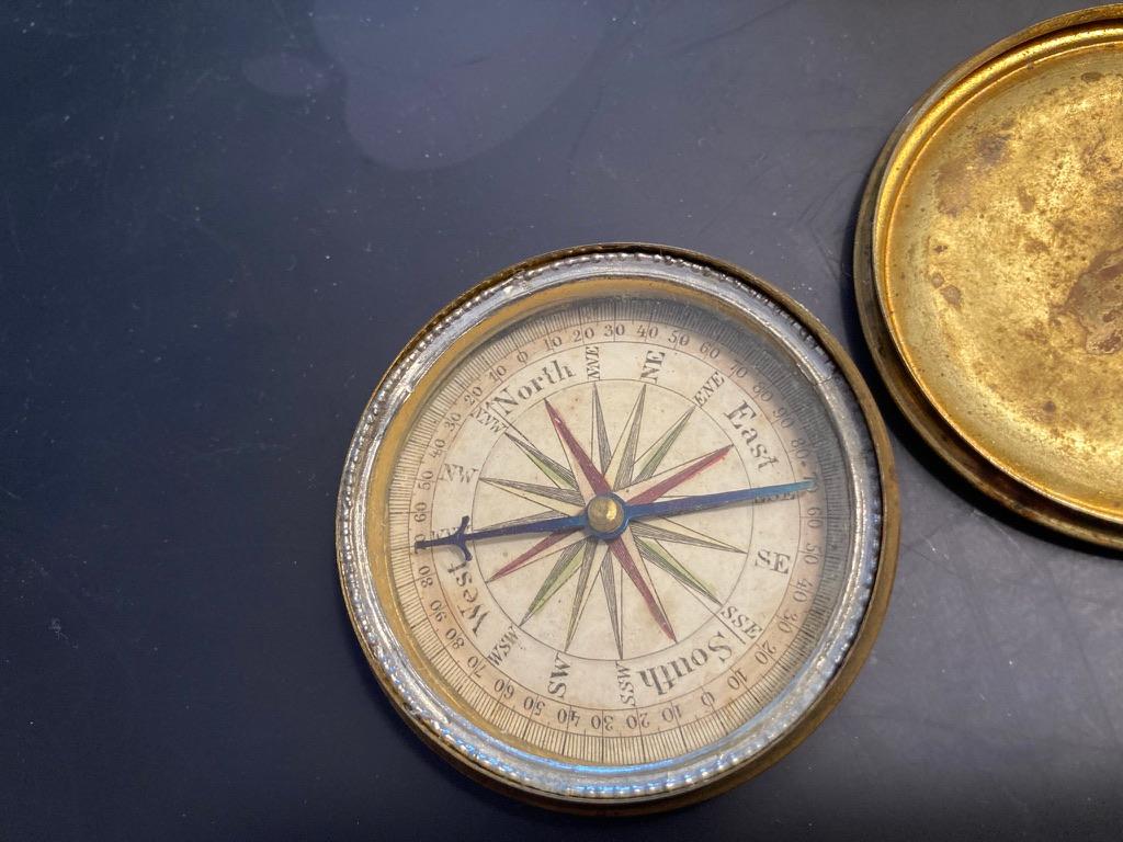 Hand-Crafted 19th Century English Brass Pocket Box Compass