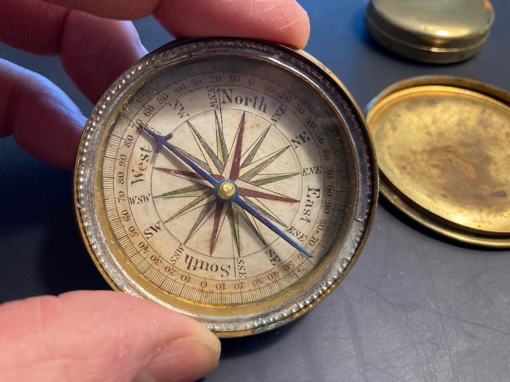 19th Century English Brass Pocket Box Compass 1