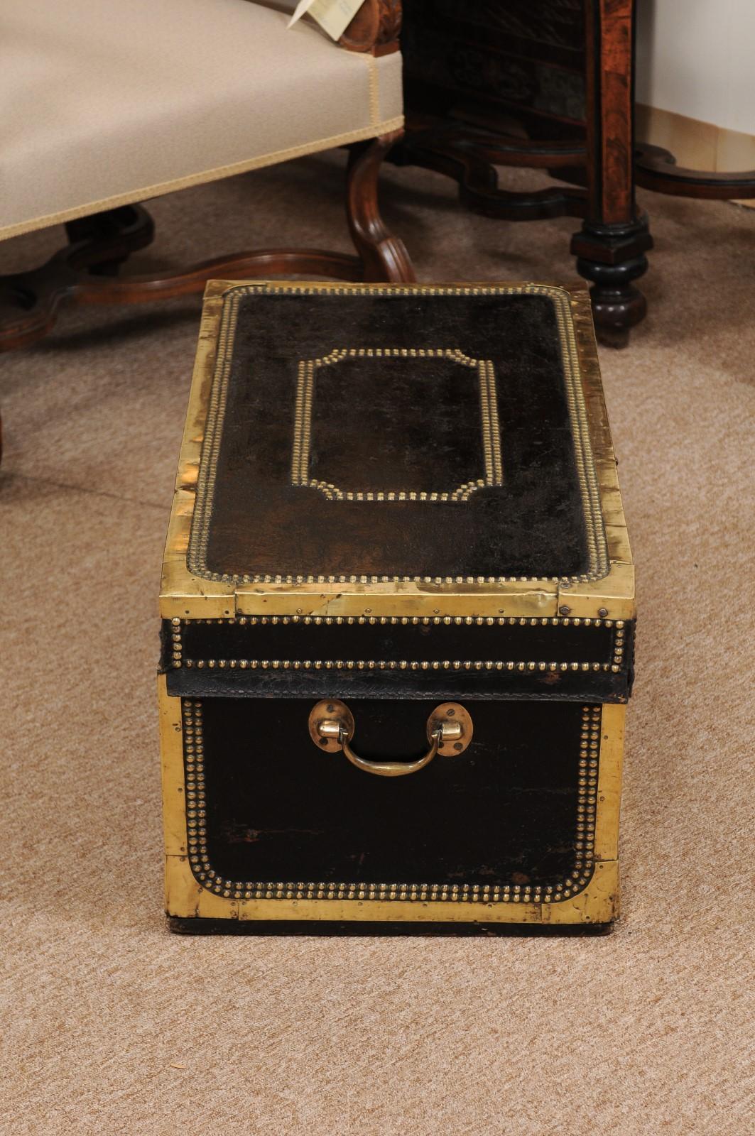 19th Century English Brass Studded Leather Trunk 8