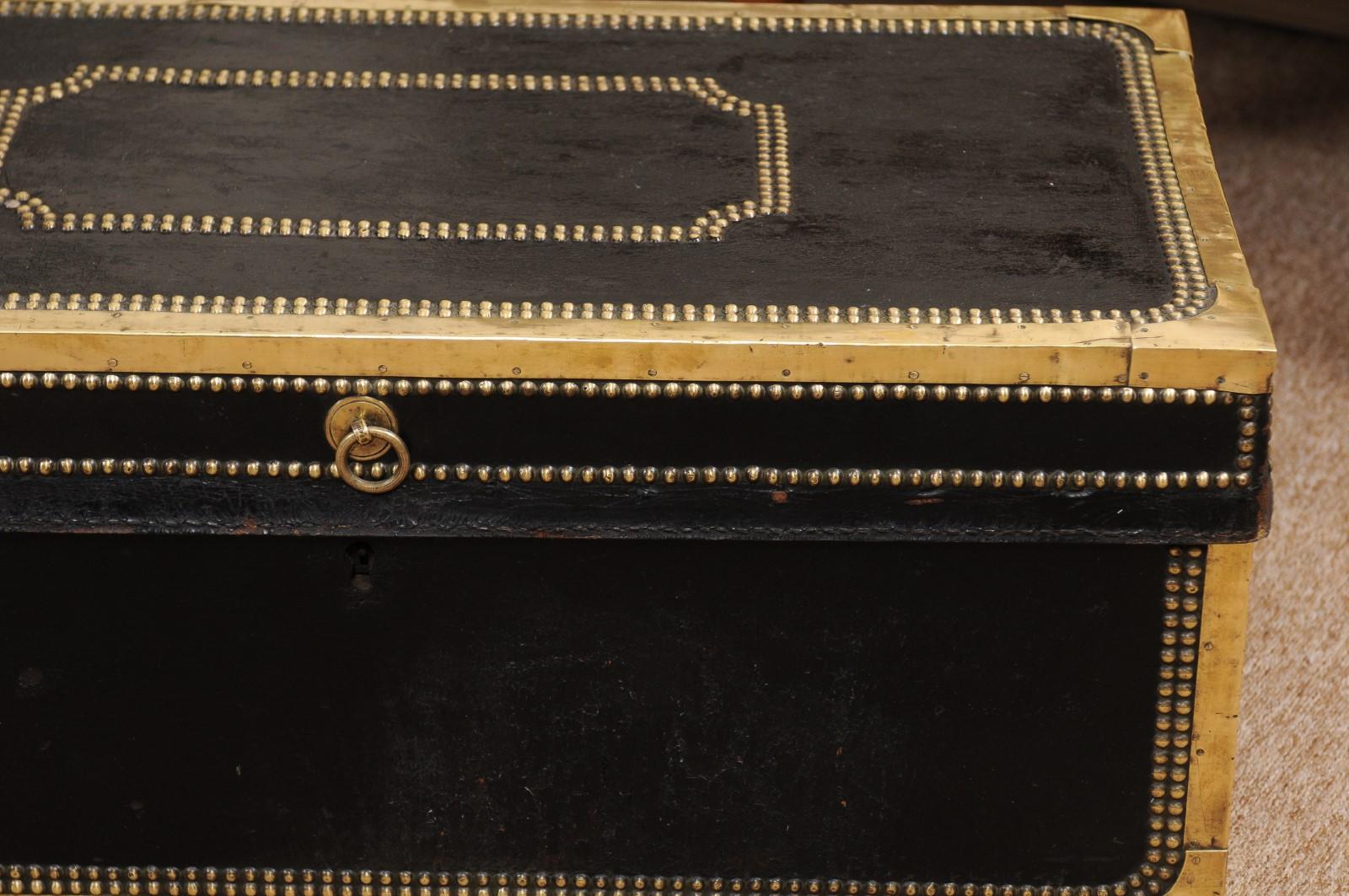 19th Century English Brass Studded Leather Trunk 3