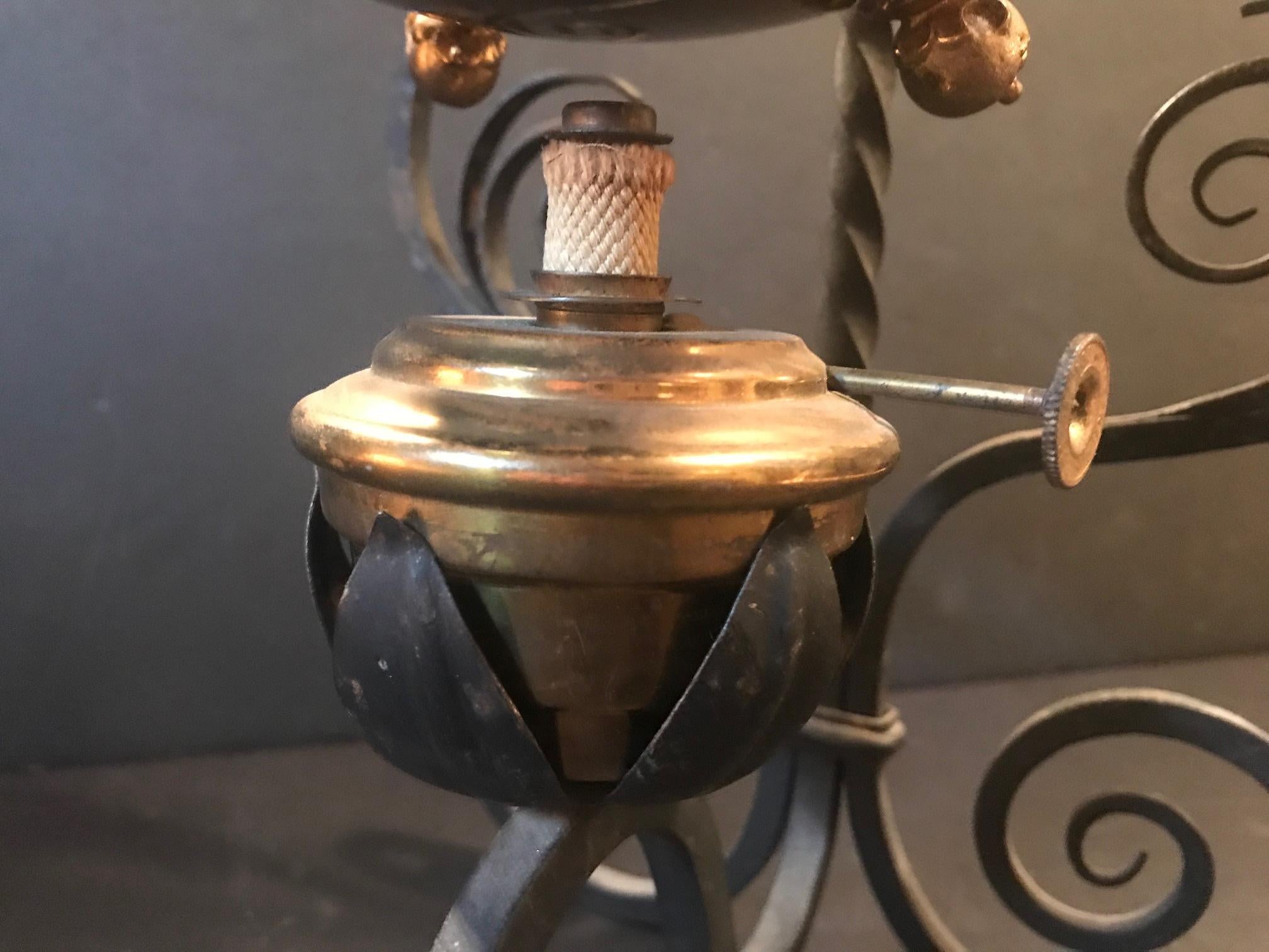 Victorian 19th Century English Brass Tea Kettle Warmer Rare Wrought Iron Stand