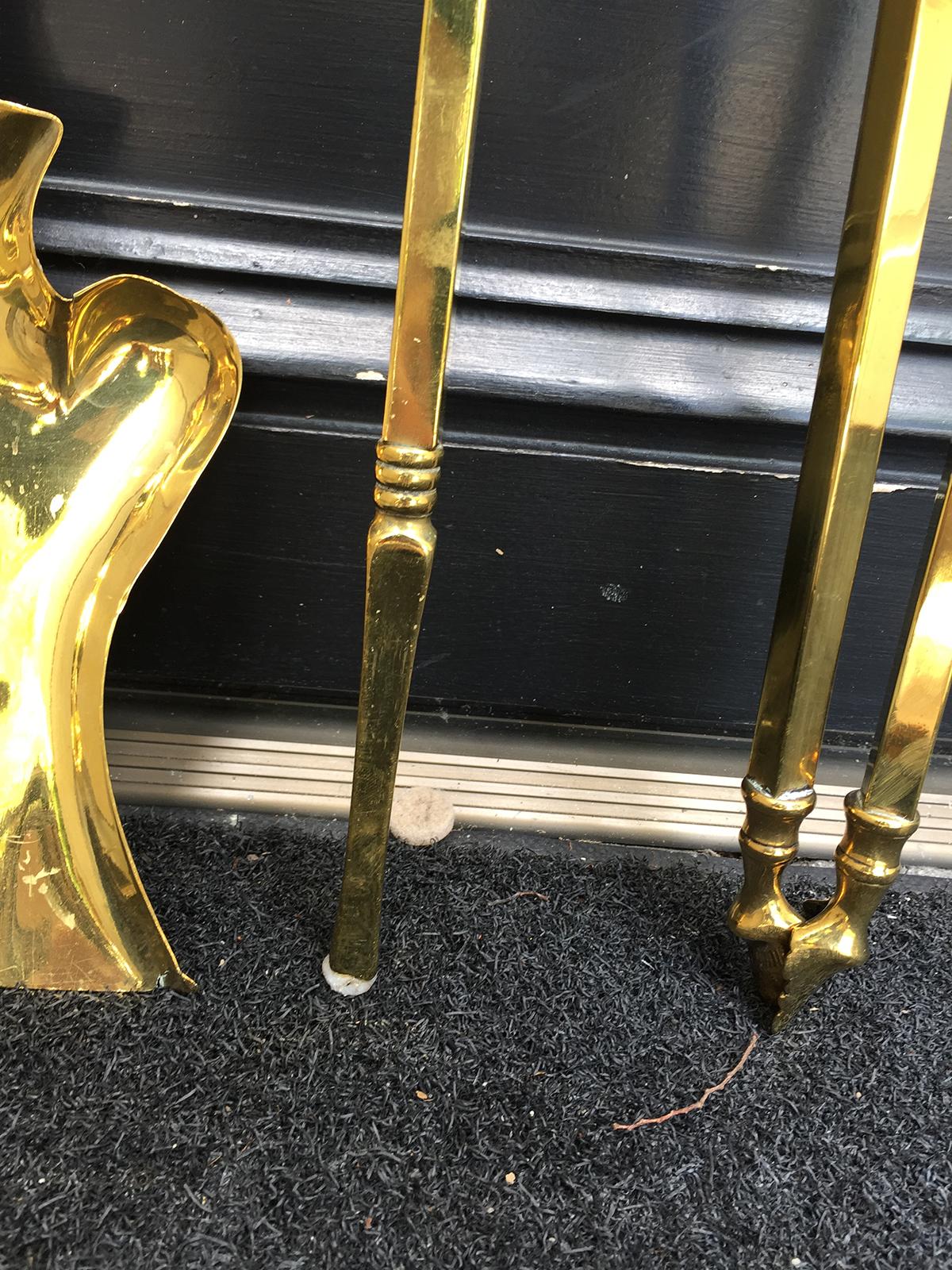 19th Century English Brass Three-Piece Fire Tools Set 2
