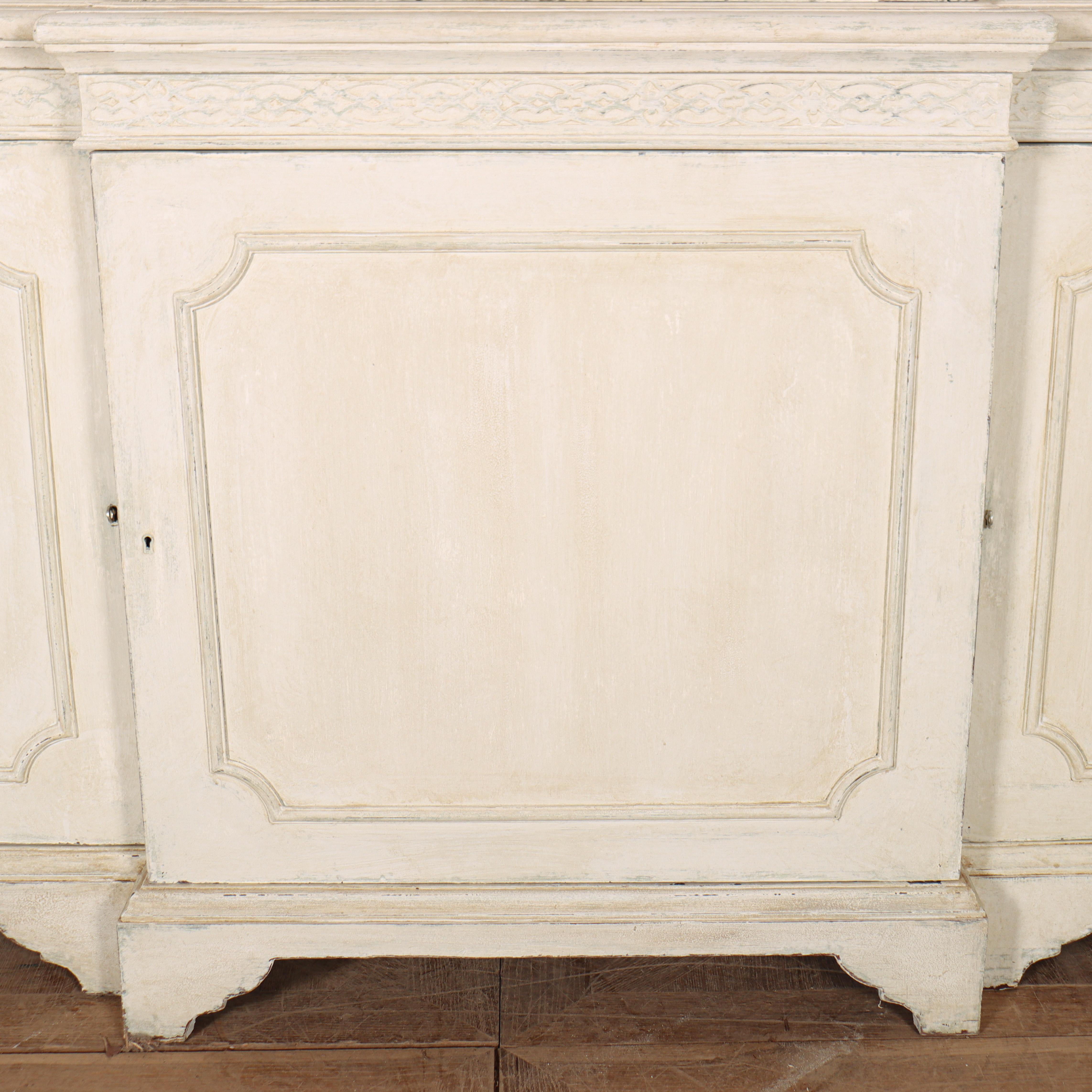 Painted 19th Century English Breakfront Library Bookcase For Sale