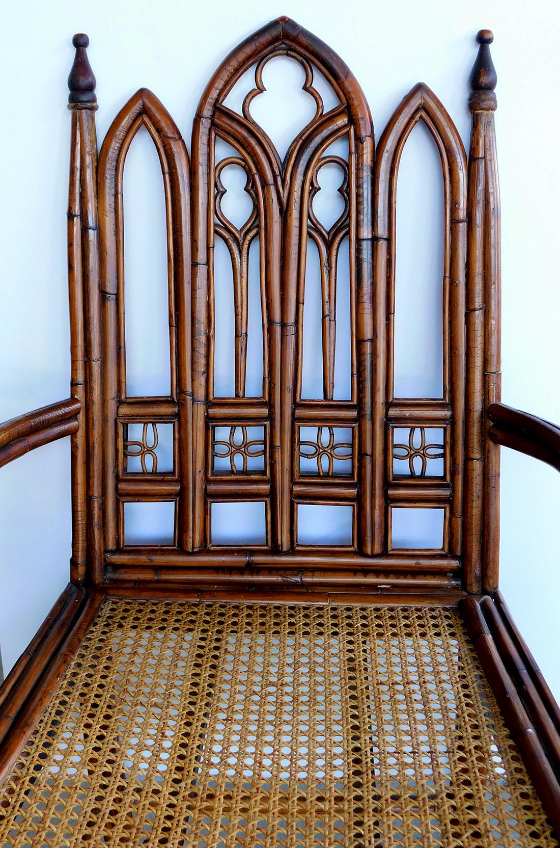 19th Century English Brighton Pavilion Neo-Gothic Bamboo Armchair In Good Condition In San Francisco, CA