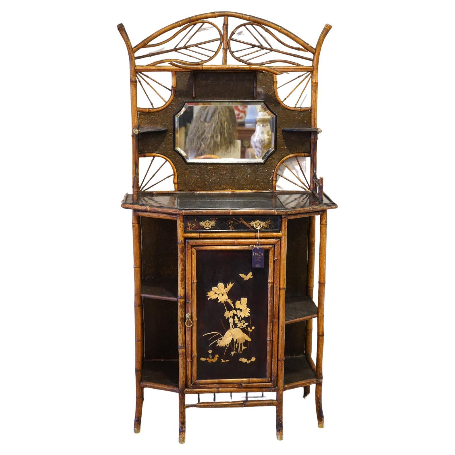 19th Century English Brighton Pavilion Style Bamboo and Lacquered Cabinet For Sale