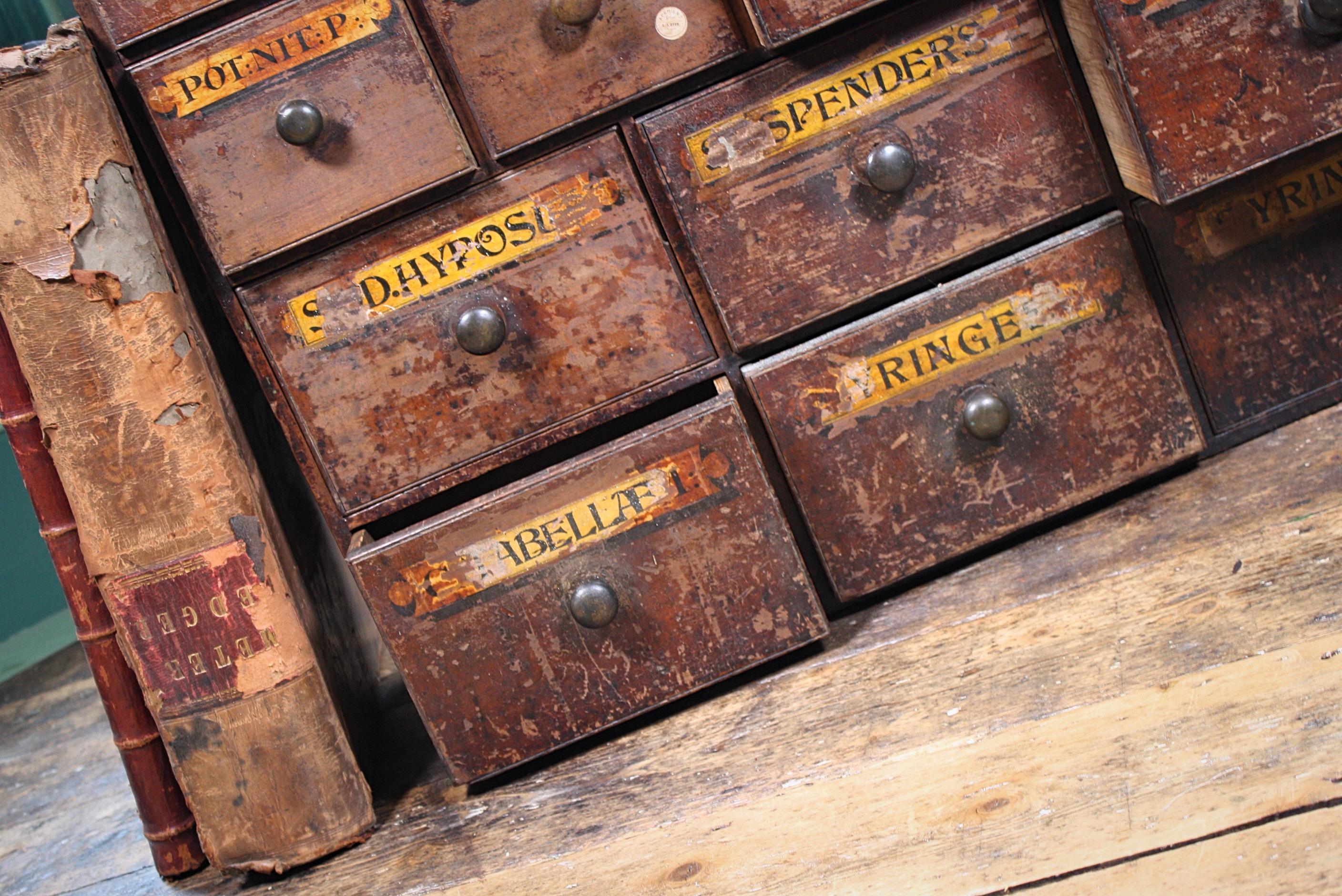 19th Century English Brixton London Chemist Apothecary Pharmacy Bank of Drawers  3