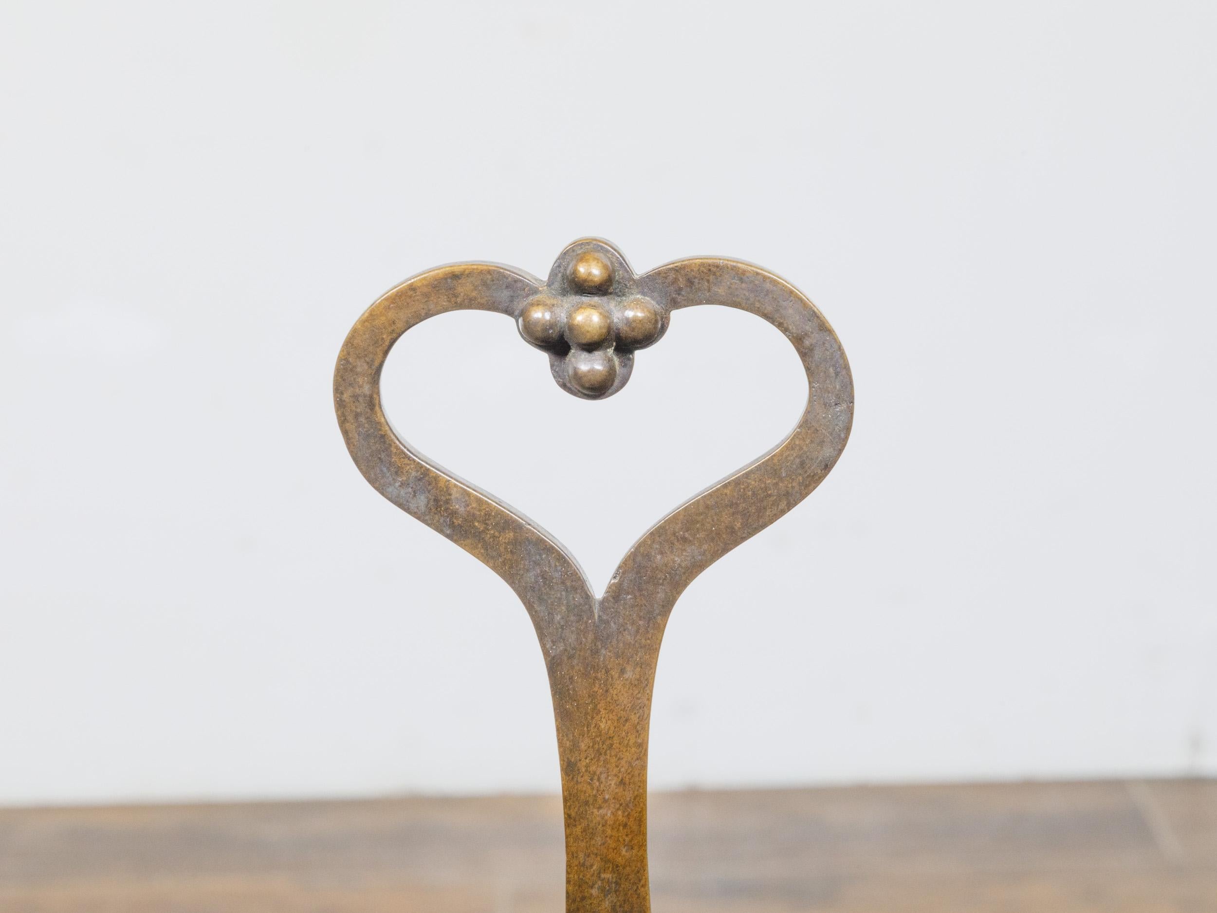 19th-Century English Bronze Andirons with Gothic Details and Heart Finials For Sale 6