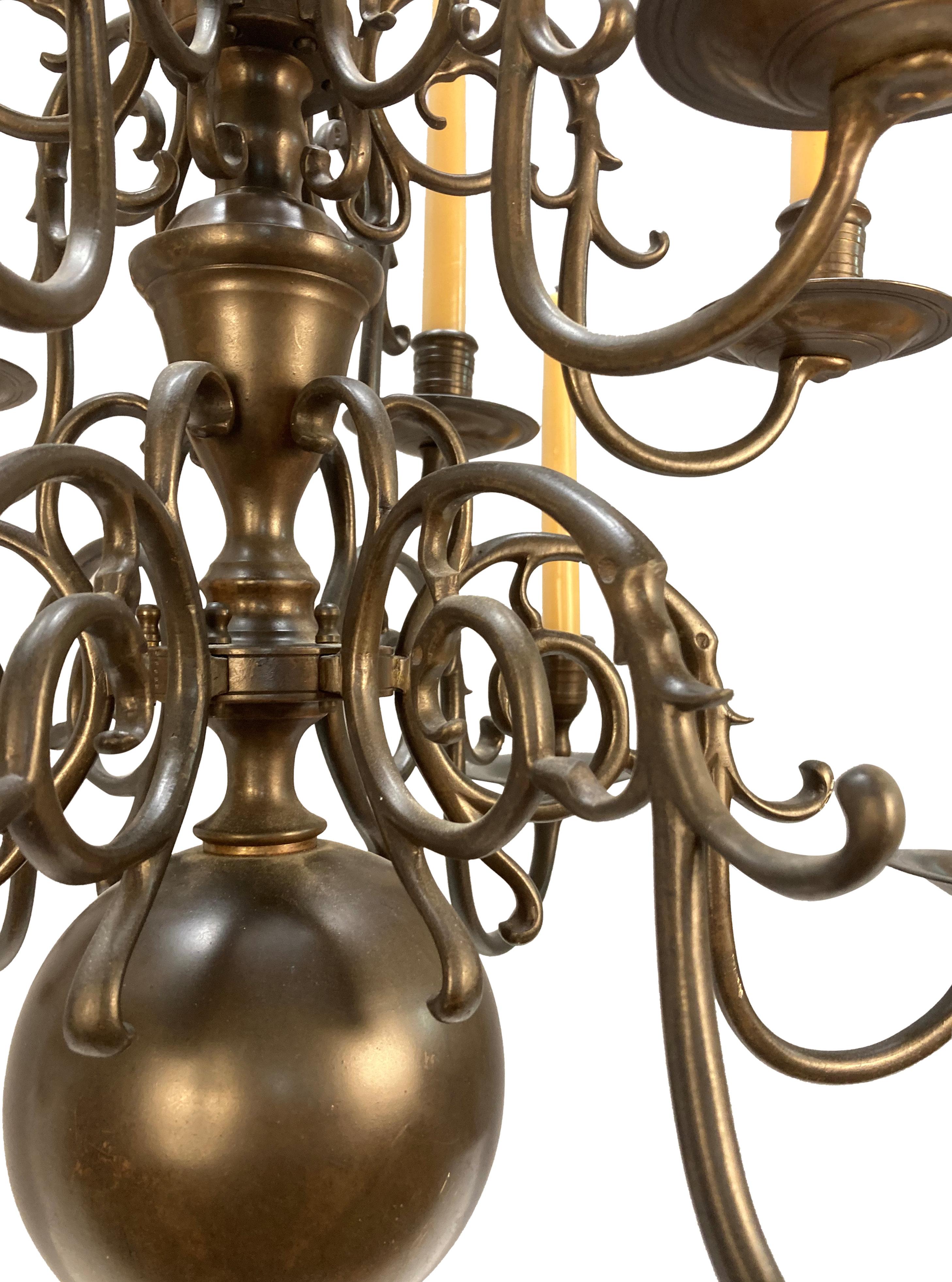 19th Century English Bronze Chandelier In The Dutch Taste For Sale 2