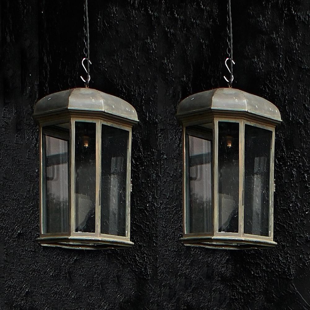 British 19th Century English Bronze & Copper Oversized Matched Pair of Lanterns