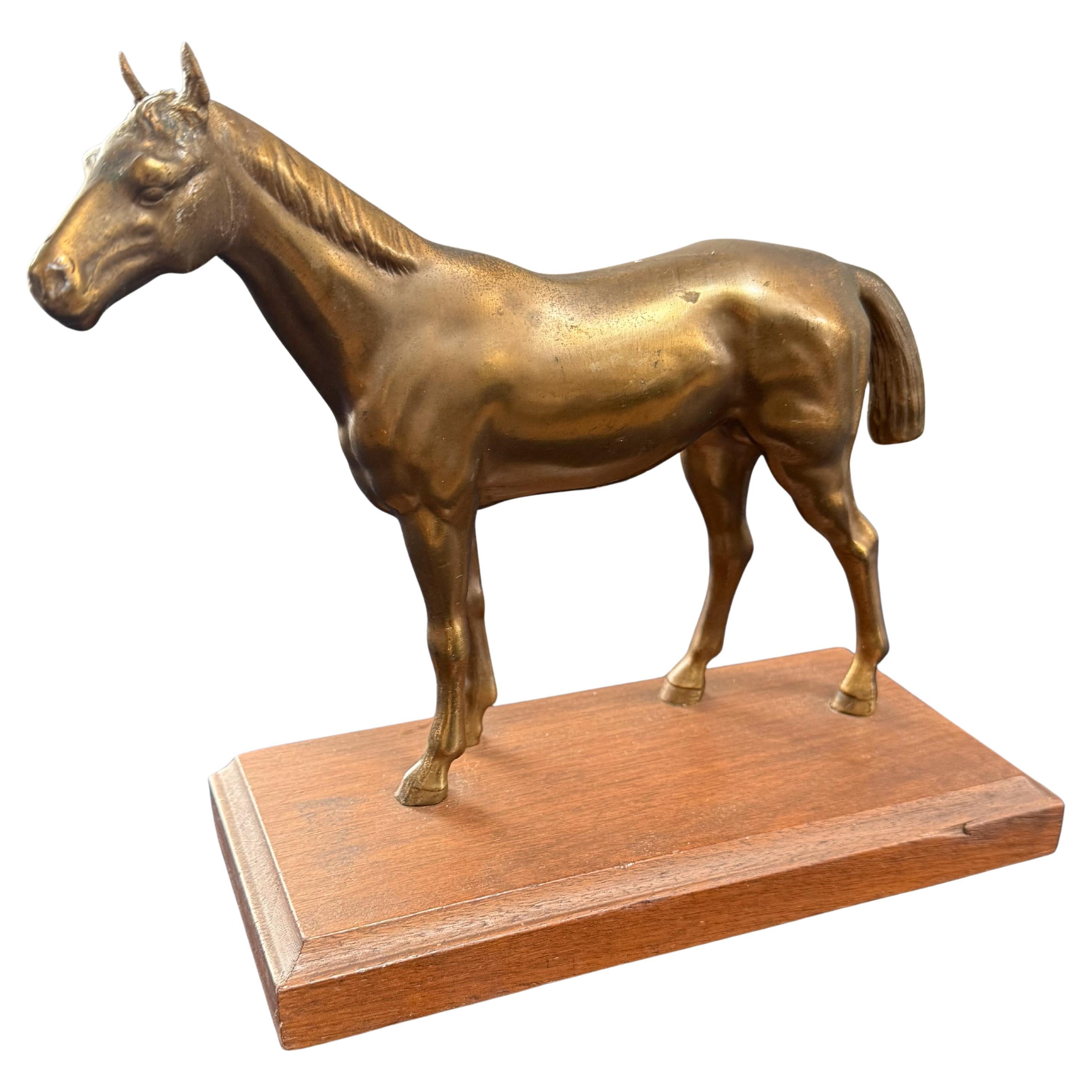 19th Century English Bronze Thoroughbred Horse Sculpture on Wood Base