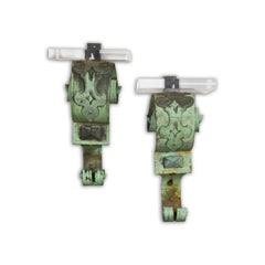 19th Century English Bronze Verdigris Wall Brackets with Lucite Tops, a Pair