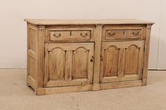 19th C. English 5.5 Ft Long Wooden Buffet Cabinet with Fluted Column Side Posts