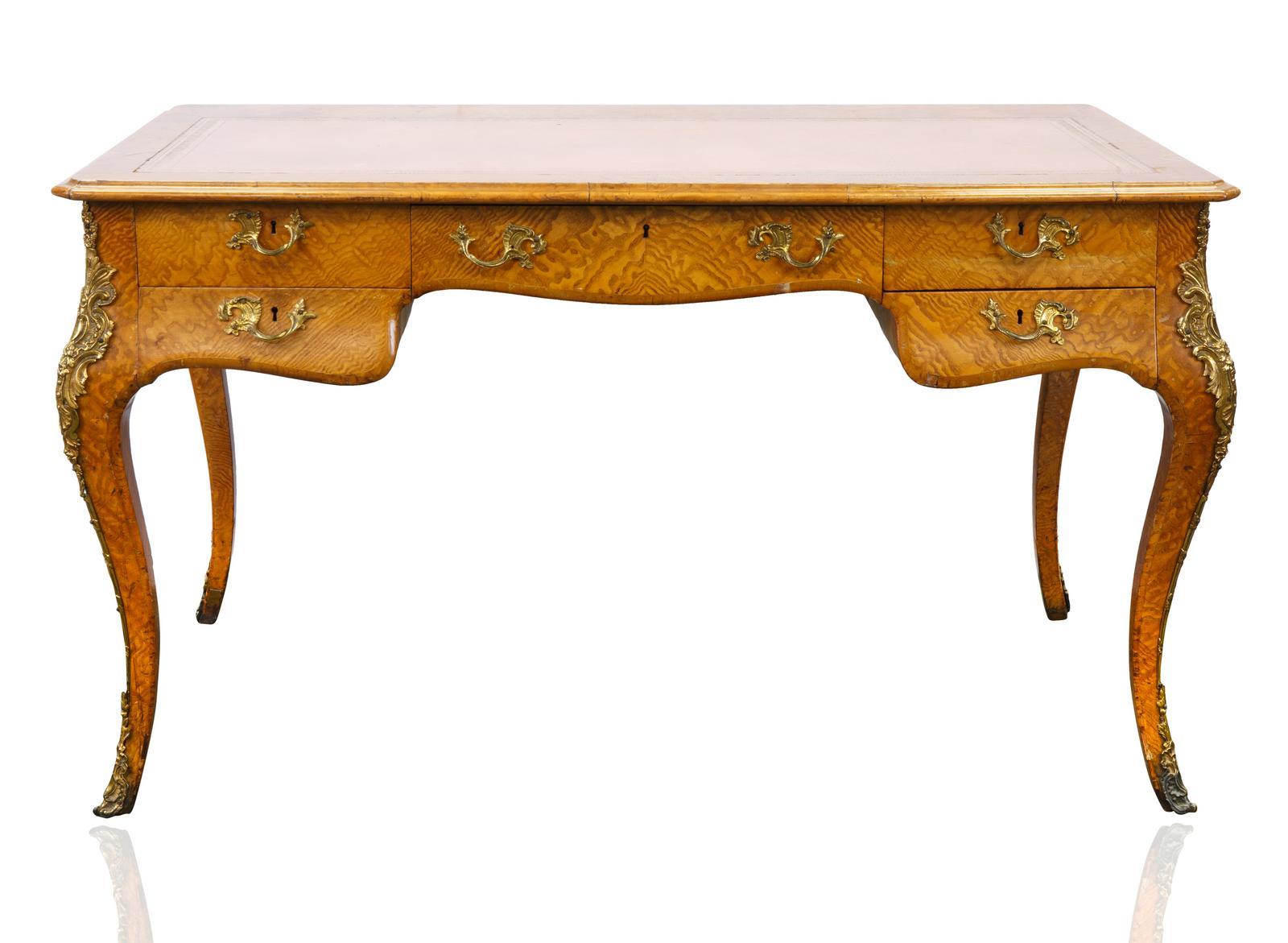 Hand-Carved 19th Century English Burl Walnut Howard & Sons Writing Desk For Sale