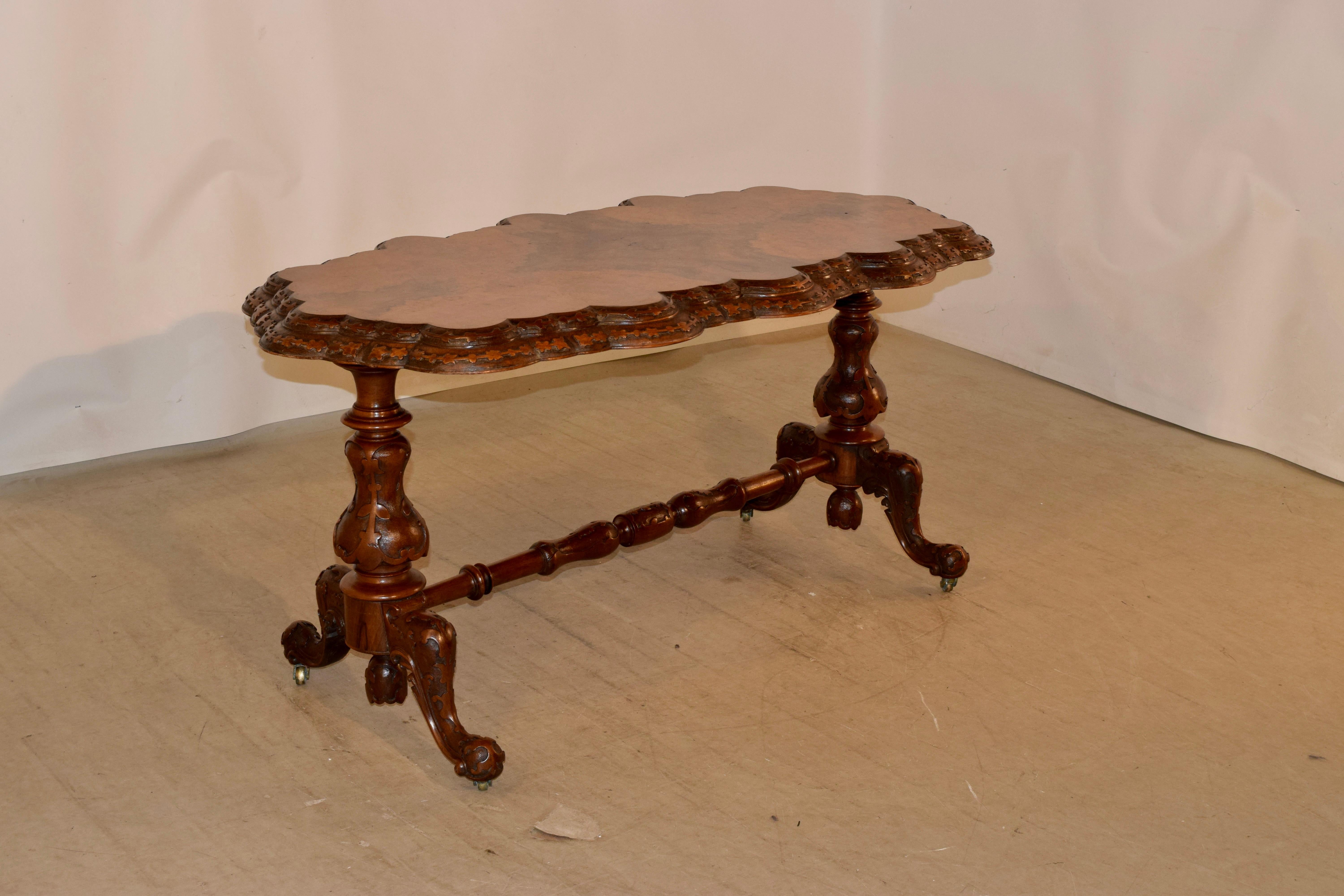 High Victorian 19th Century English Burl Walnut Table For Sale