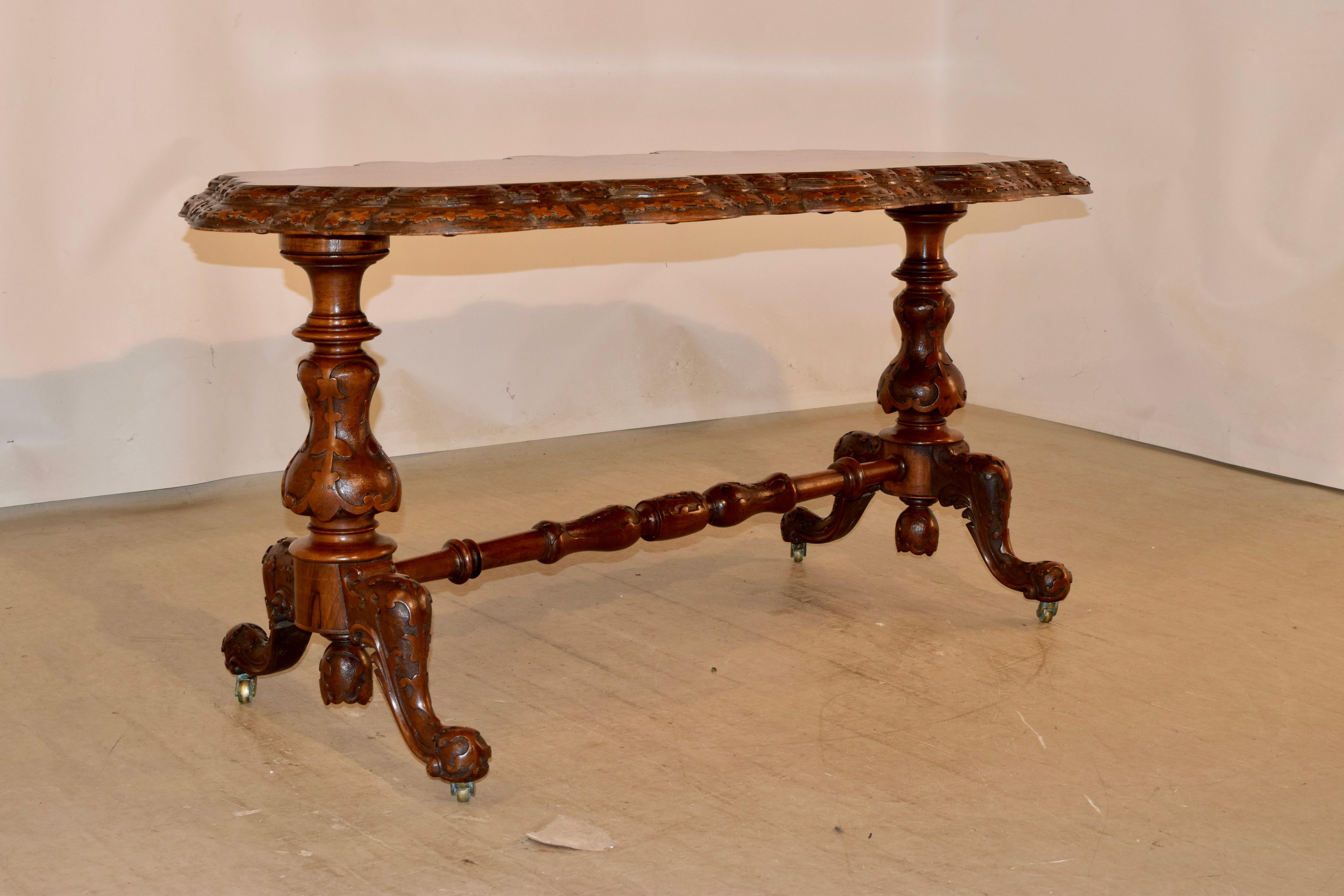 Hand-Carved 19th Century English Burl Walnut Table For Sale