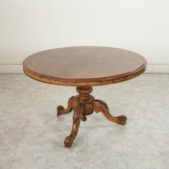 19th Century English Burl Walnut Tilt Top Entry Table, Center Hall Table