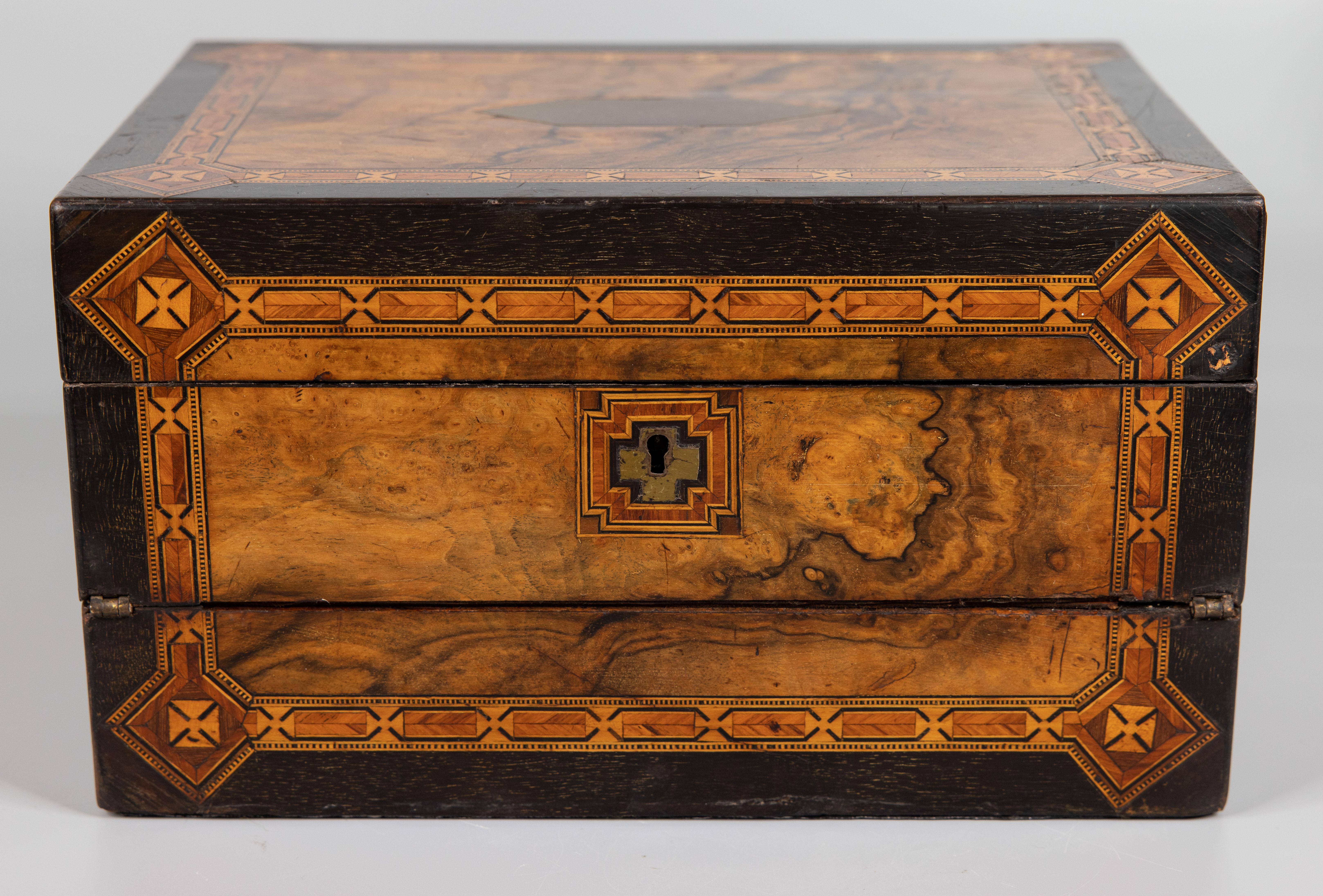 19th Century English Burl Walnut Tunbridge Writing Slope Box For Sale 9