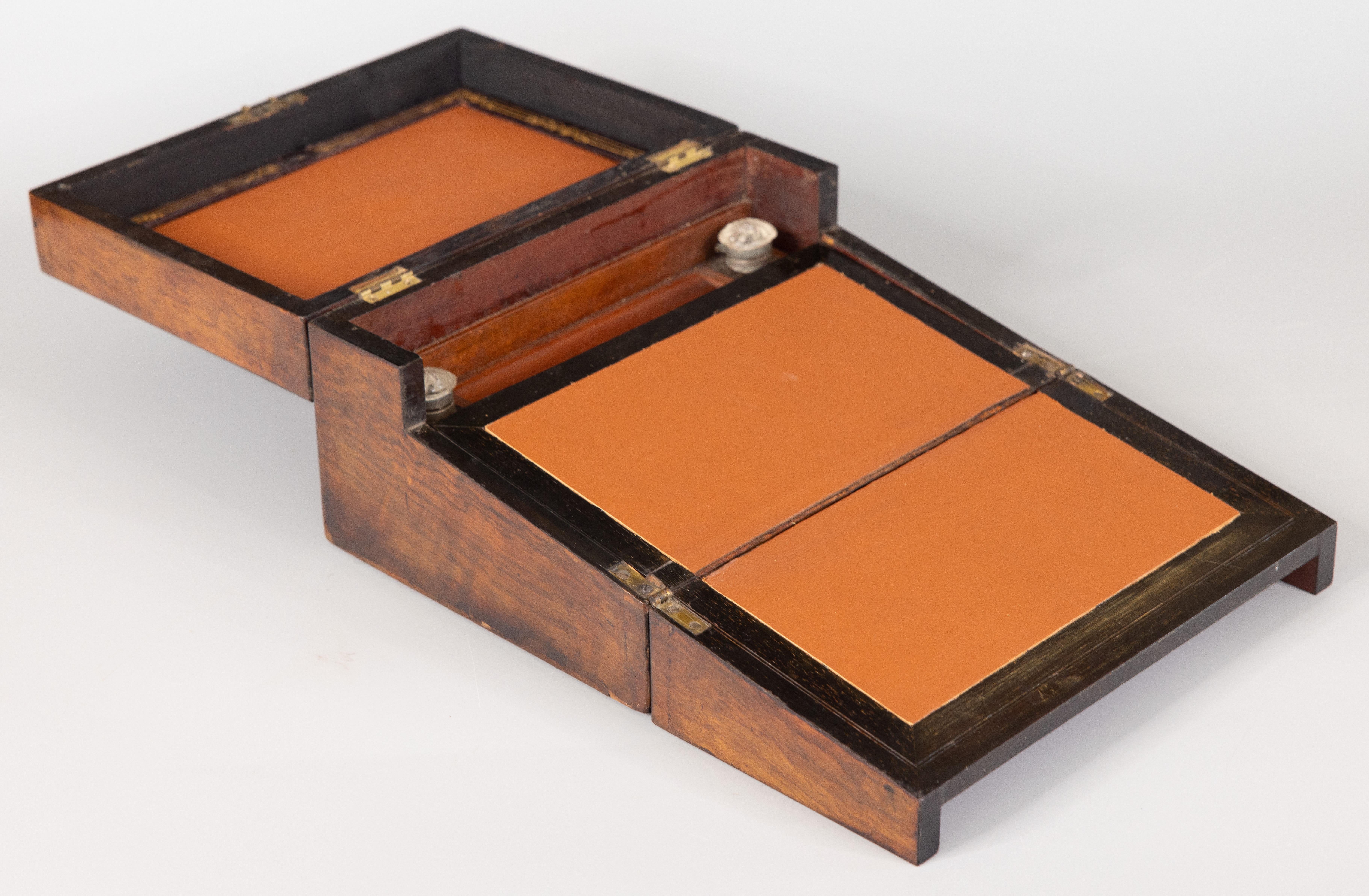 19th Century English Burl Walnut Tunbridge Writing Slope Box For Sale 4