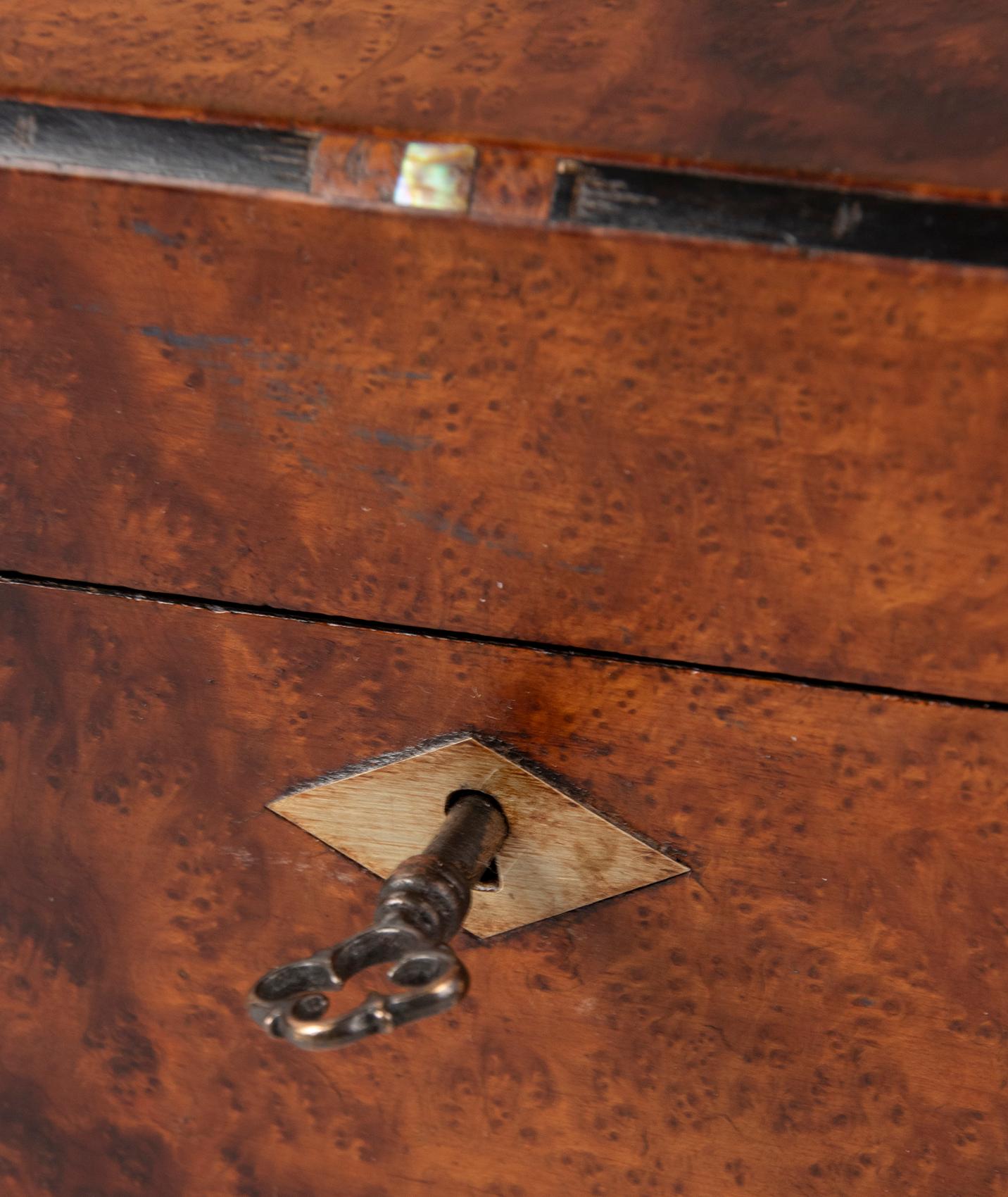 19th Century English Burl Walnut Veneer Inlayed Box In Good Condition In Casteren, Noord-Brabant