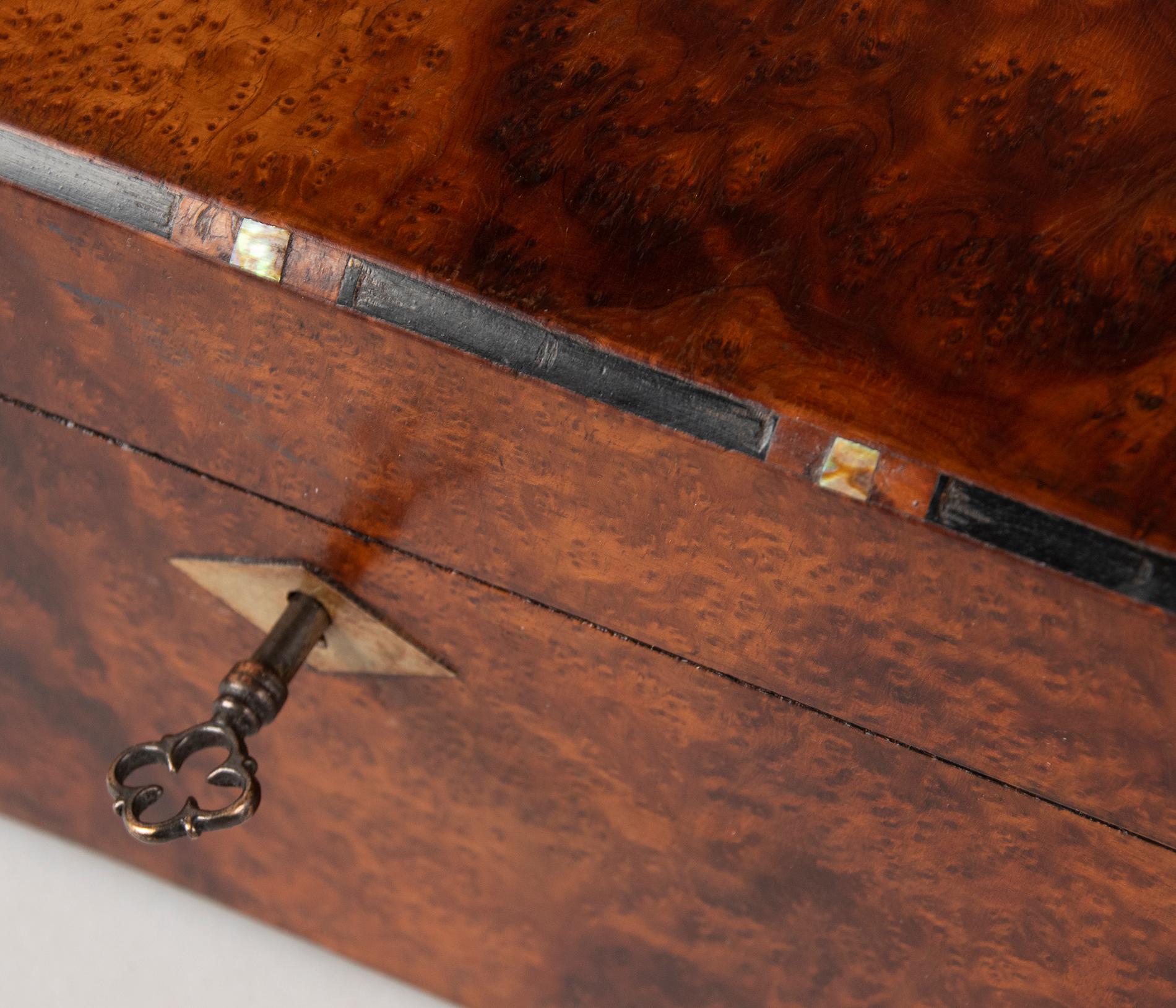 19th Century English Burl Walnut Veneer Inlayed Box 2