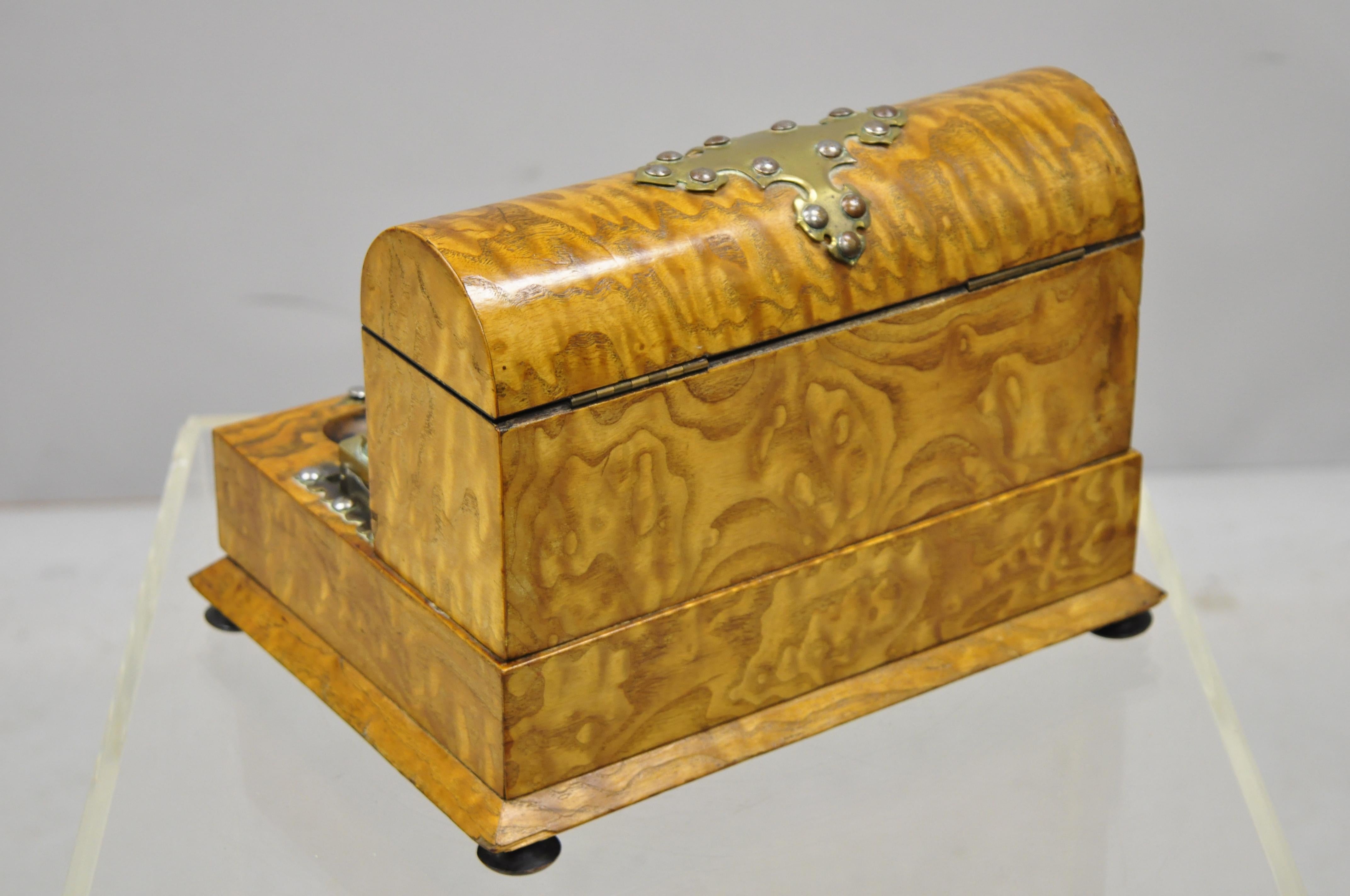 19th Century English Burl Wood & Rosewood Parkins & Gotto Inkwell Desk Letterbox For Sale 4